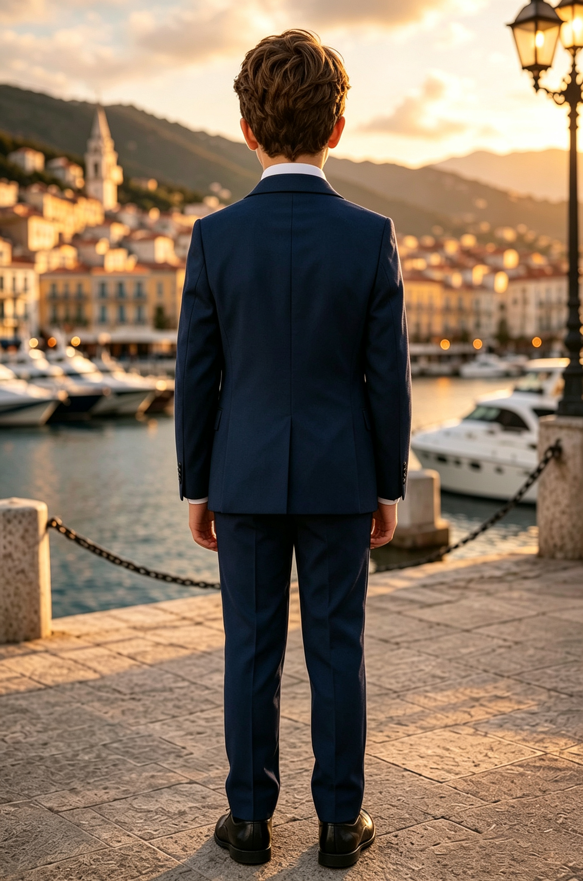 Navy & White Mix Single Breasted 3-Piece Suit Set