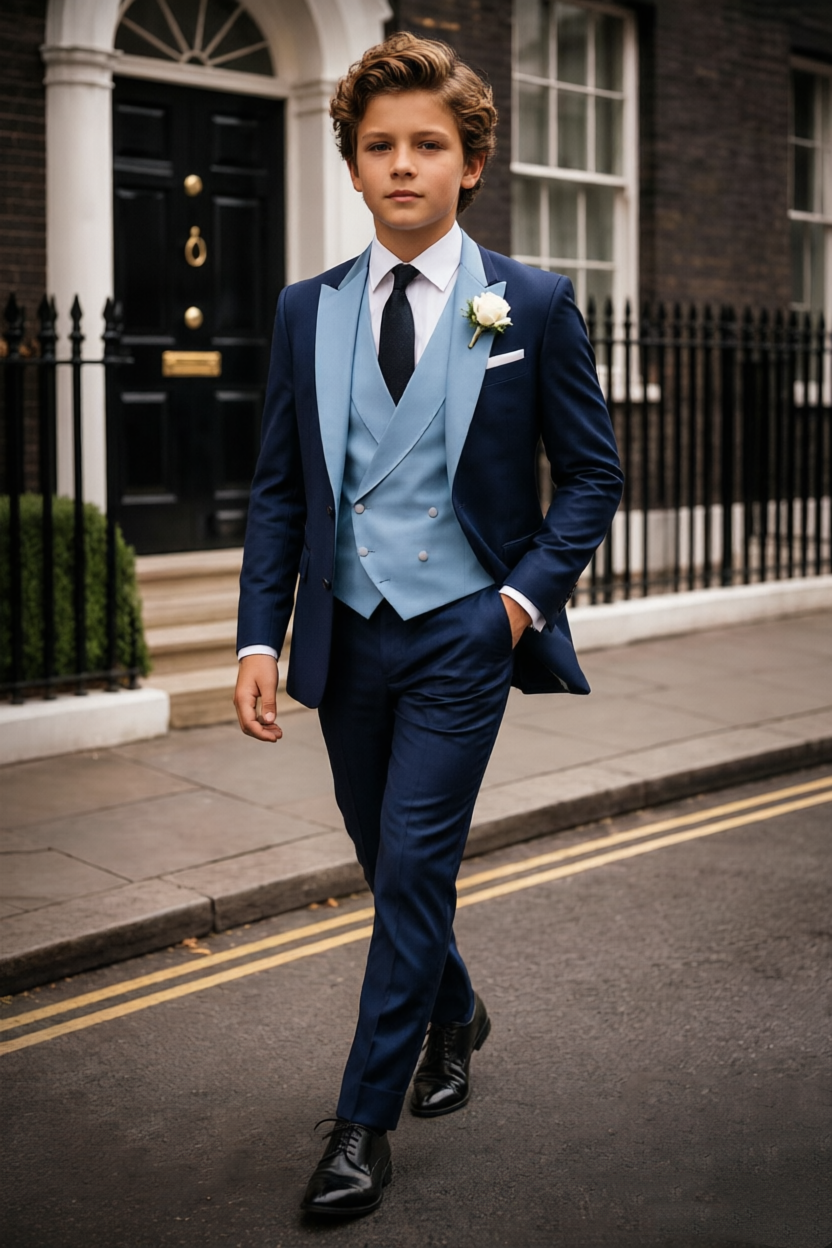 Navy & Sky Blue Mix Double Breasted 3-Piece Suit Set