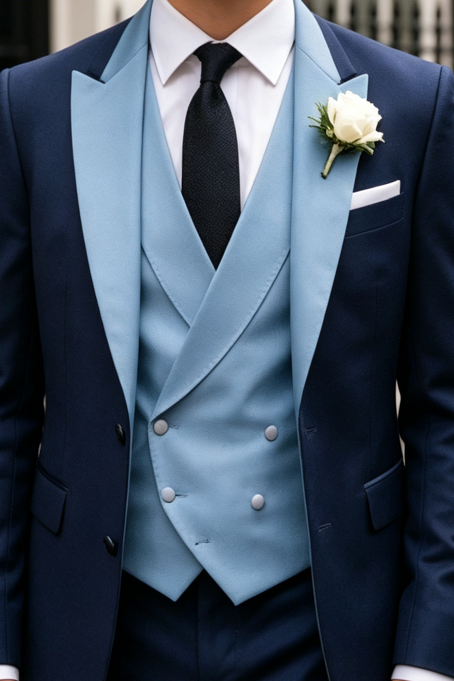 Navy & Sky Blue Mix Double Breasted 3-Piece Suit Set