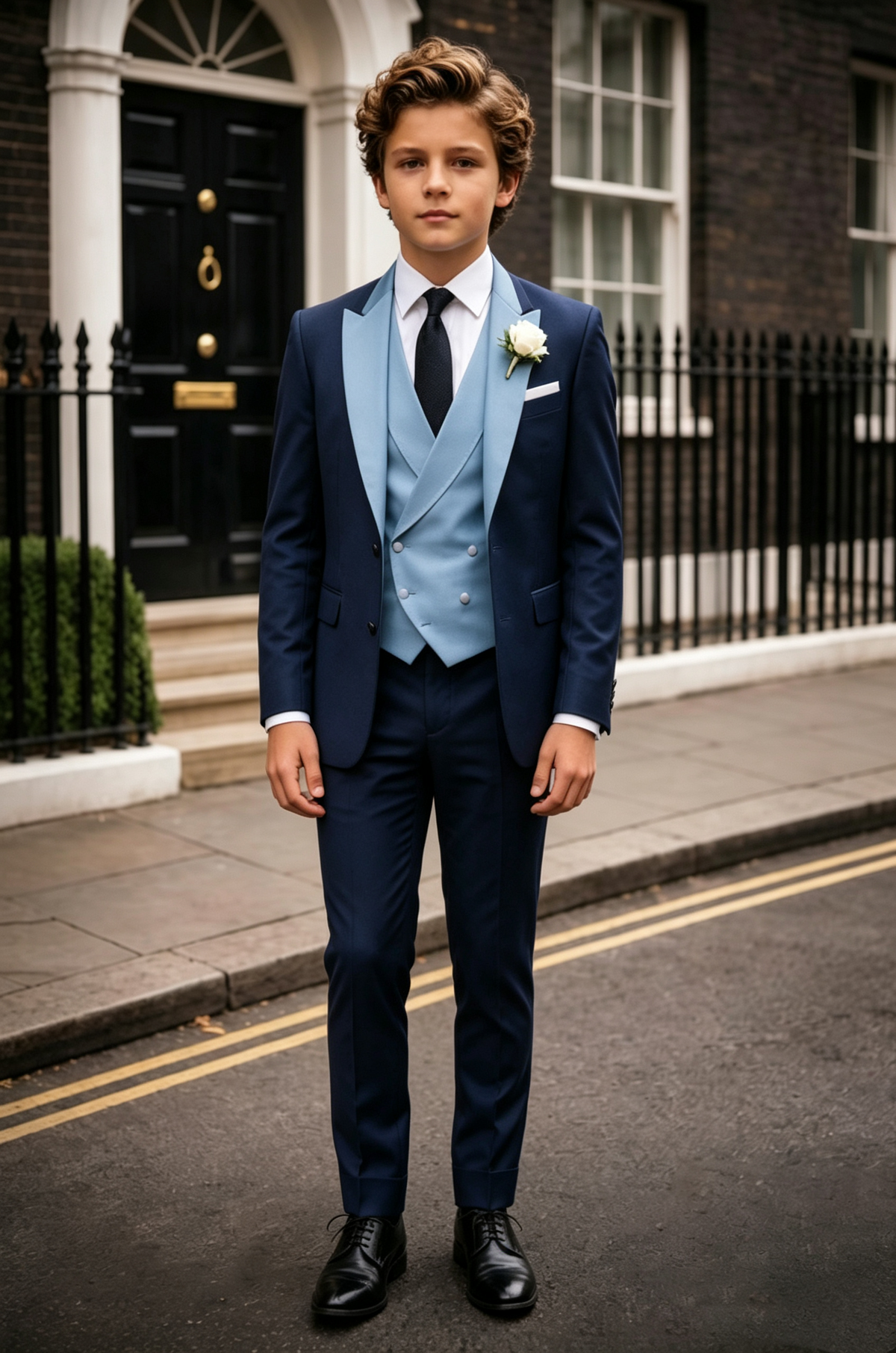 Navy & Sky Blue Mix Double Breasted 3-Piece Suit Set