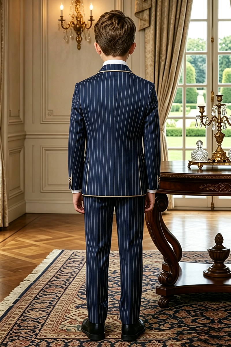 Boys Navy Pinstripe with Contrast Trim 2-Piece Suit