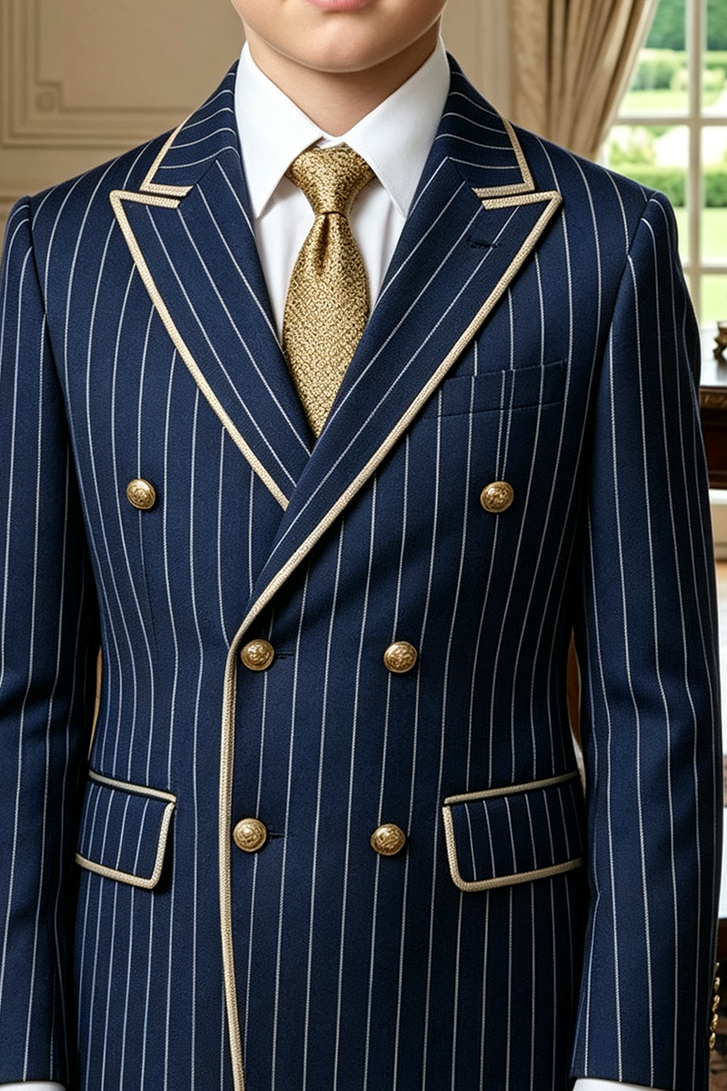 Boys Navy Pinstripe with Contrast Trim 2-Piece Suit