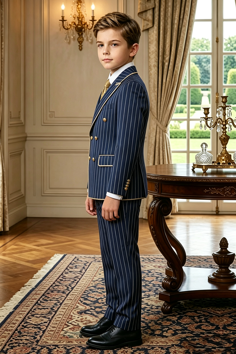 Boys Navy Pinstripe with Contrast Trim 2-Piece Suit