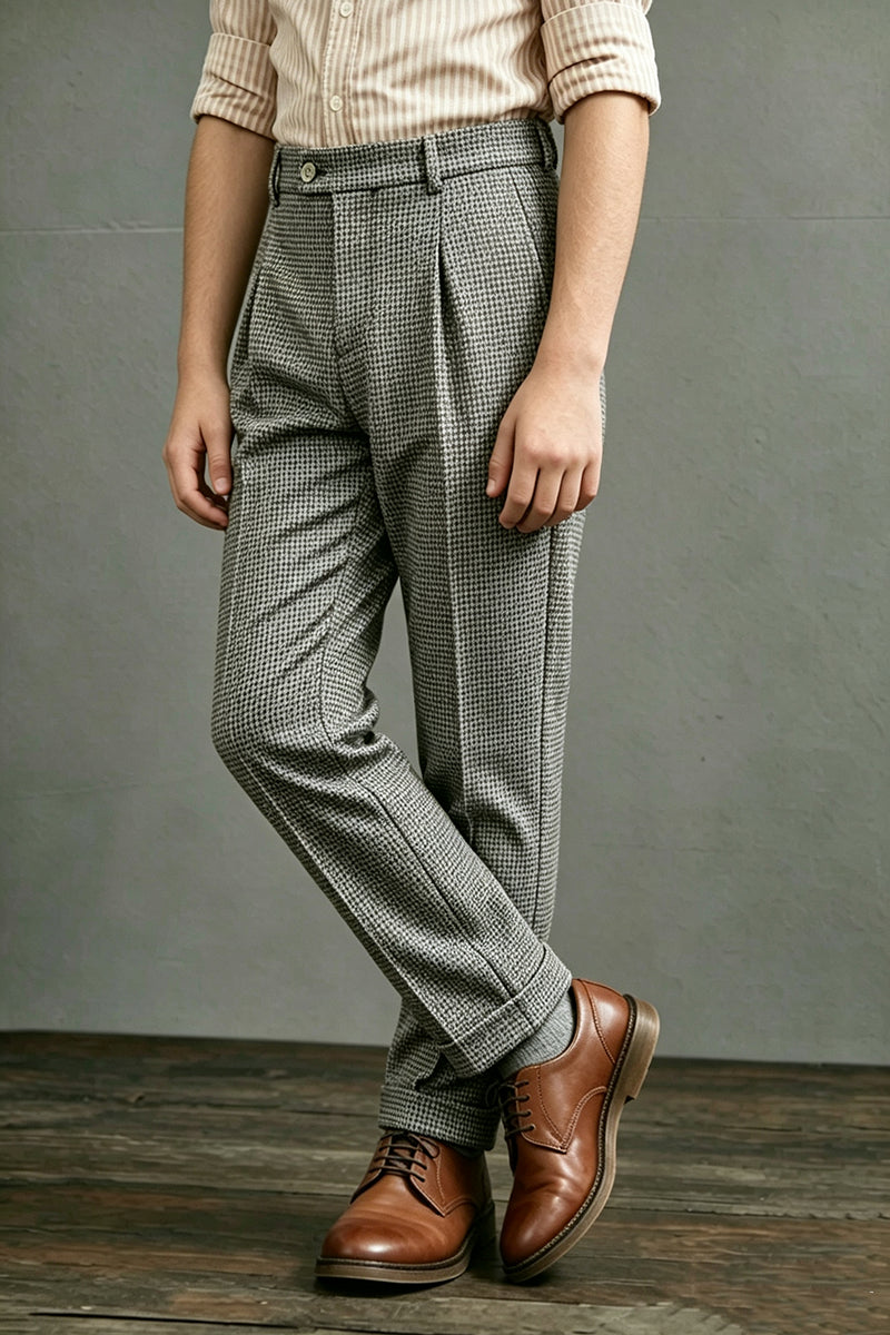 Boys Houndstooth with Cuffed Hem Trousers