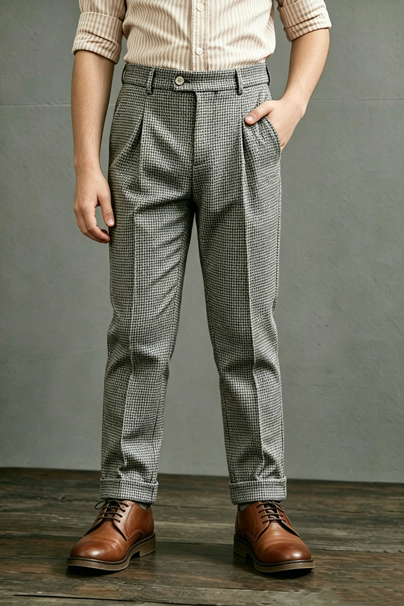 Boys Houndstooth with Cuffed Hem Trousers
