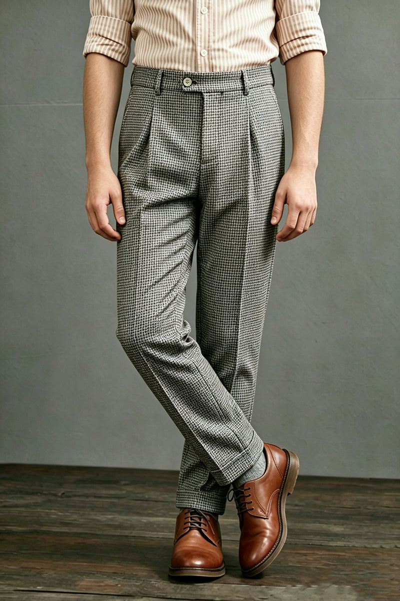 Boys Houndstooth with Cuffed Hem Trousers