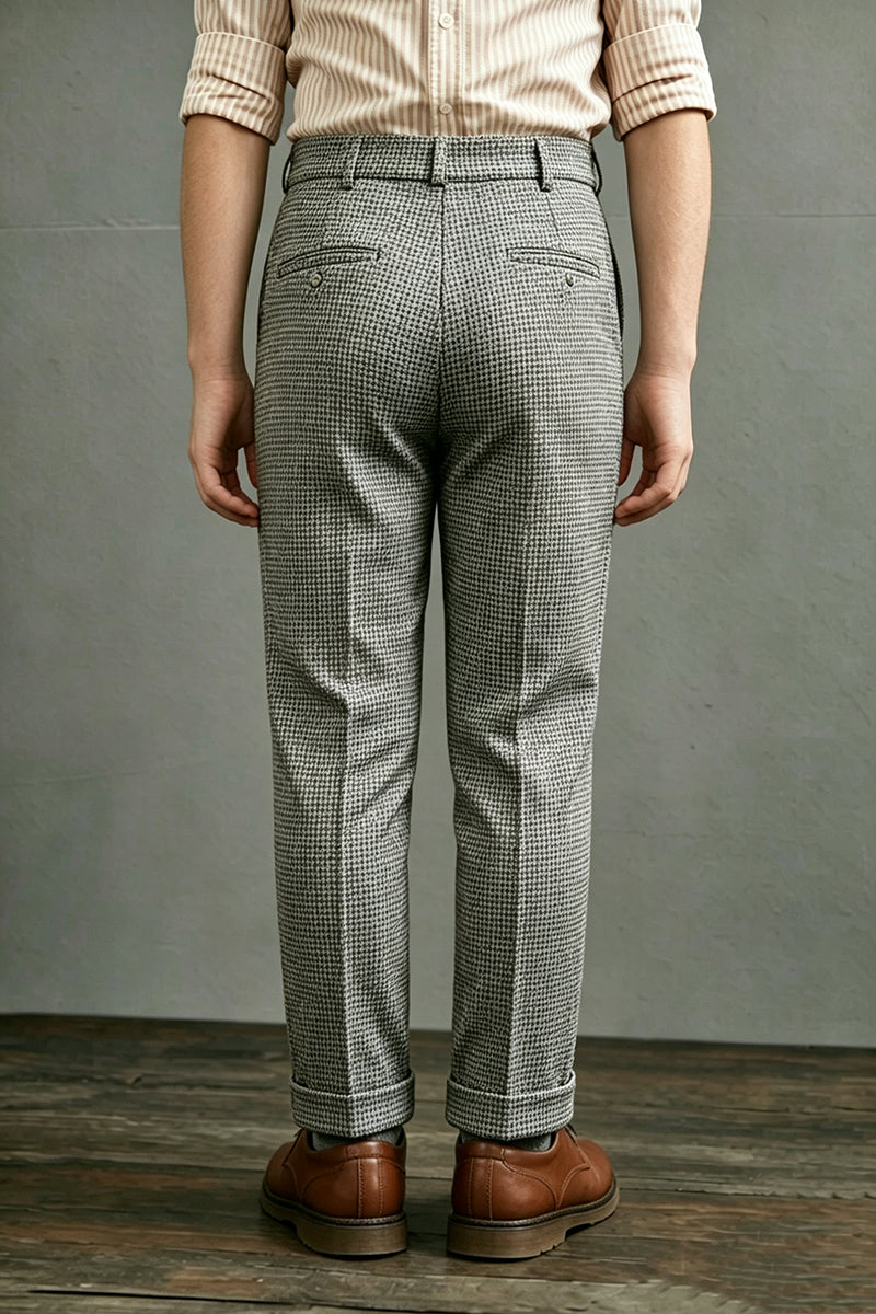 Boys Houndstooth with Cuffed Hem Trousers