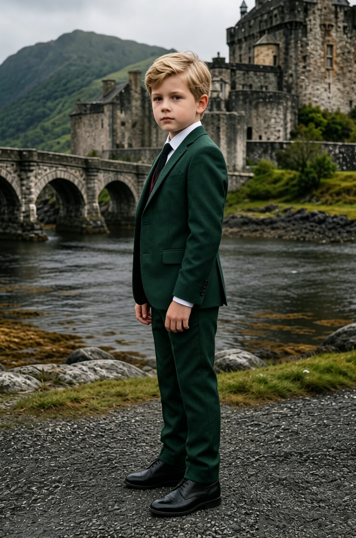 Dark Green & Burgundy Mix Single Breasted 3-Piece Suit Set