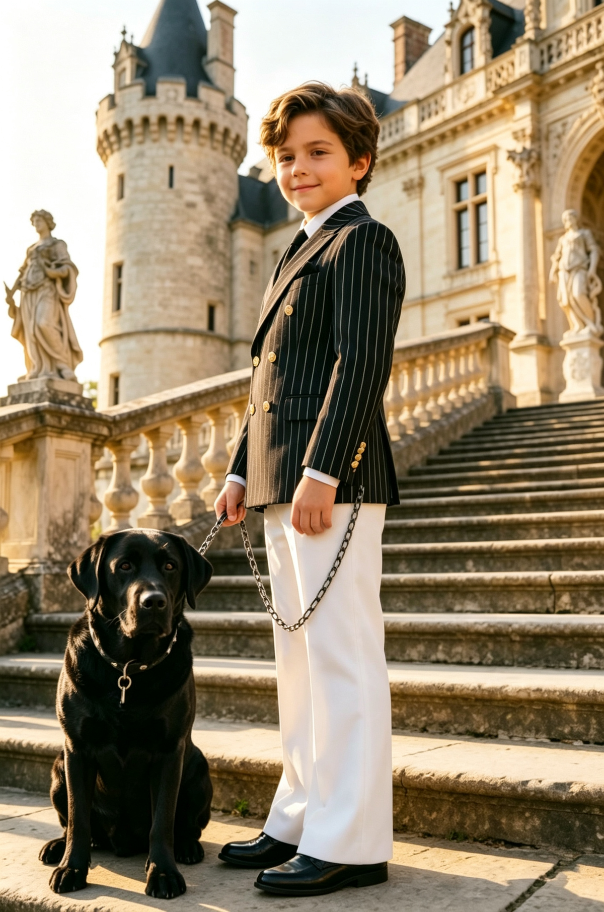 Black & White Striped Double Breasted 2-Piece Suit Set