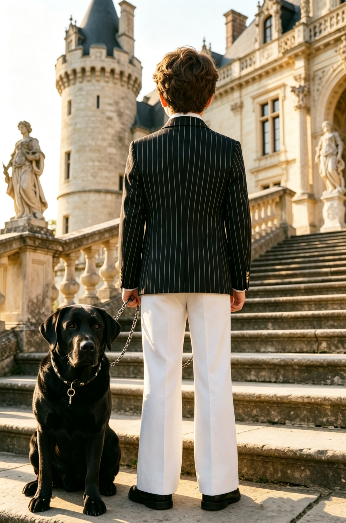 Black & White Striped Double Breasted 2-Piece Suit Set