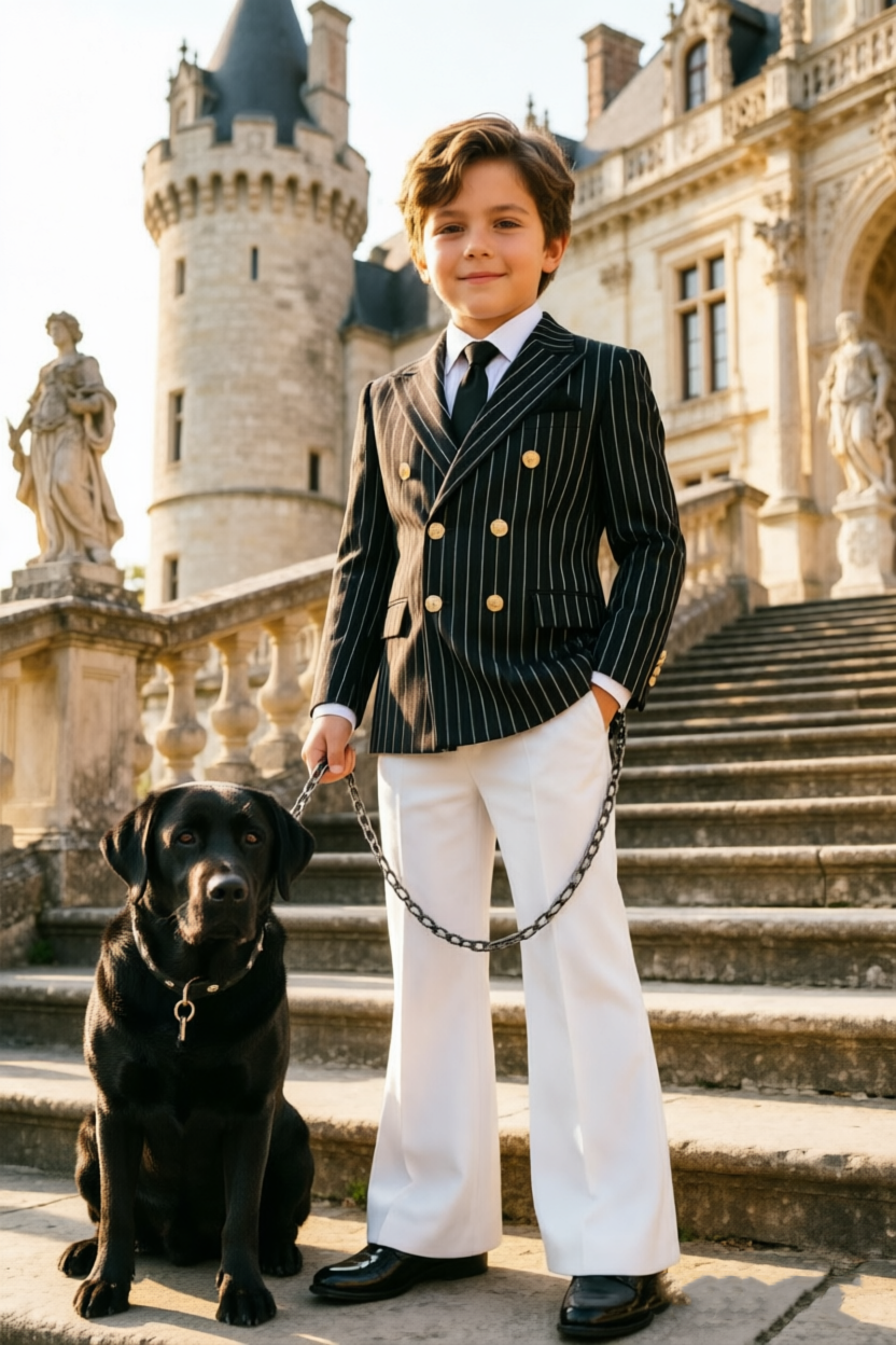 Black & White Striped Double Breasted 2-Piece Suit Set