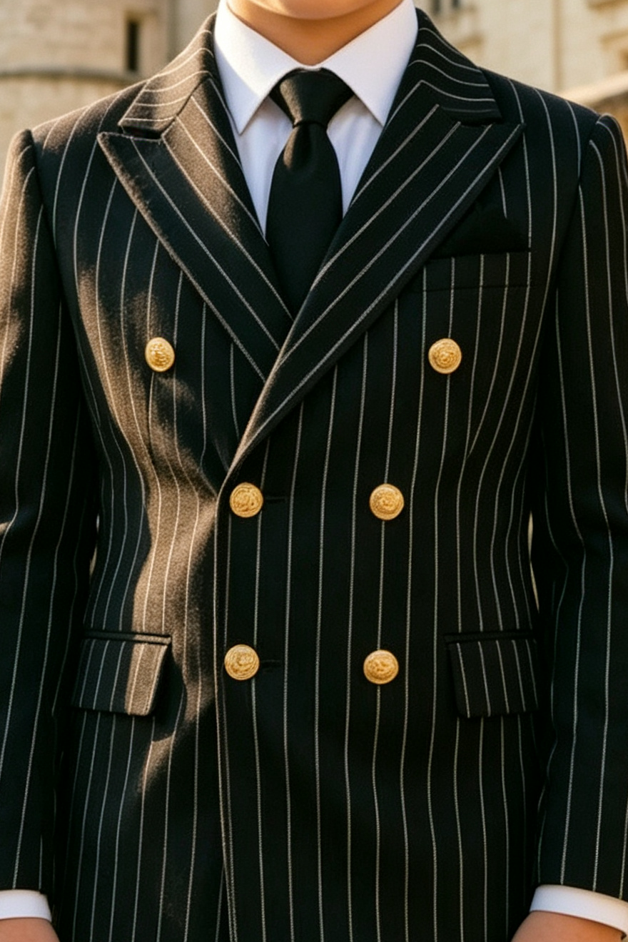 Black & White Striped Double Breasted 2-Piece Suit Set