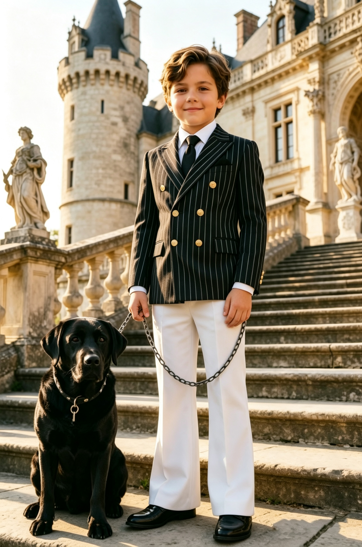 Black & White Striped Double Breasted 2-Piece Suit Set
