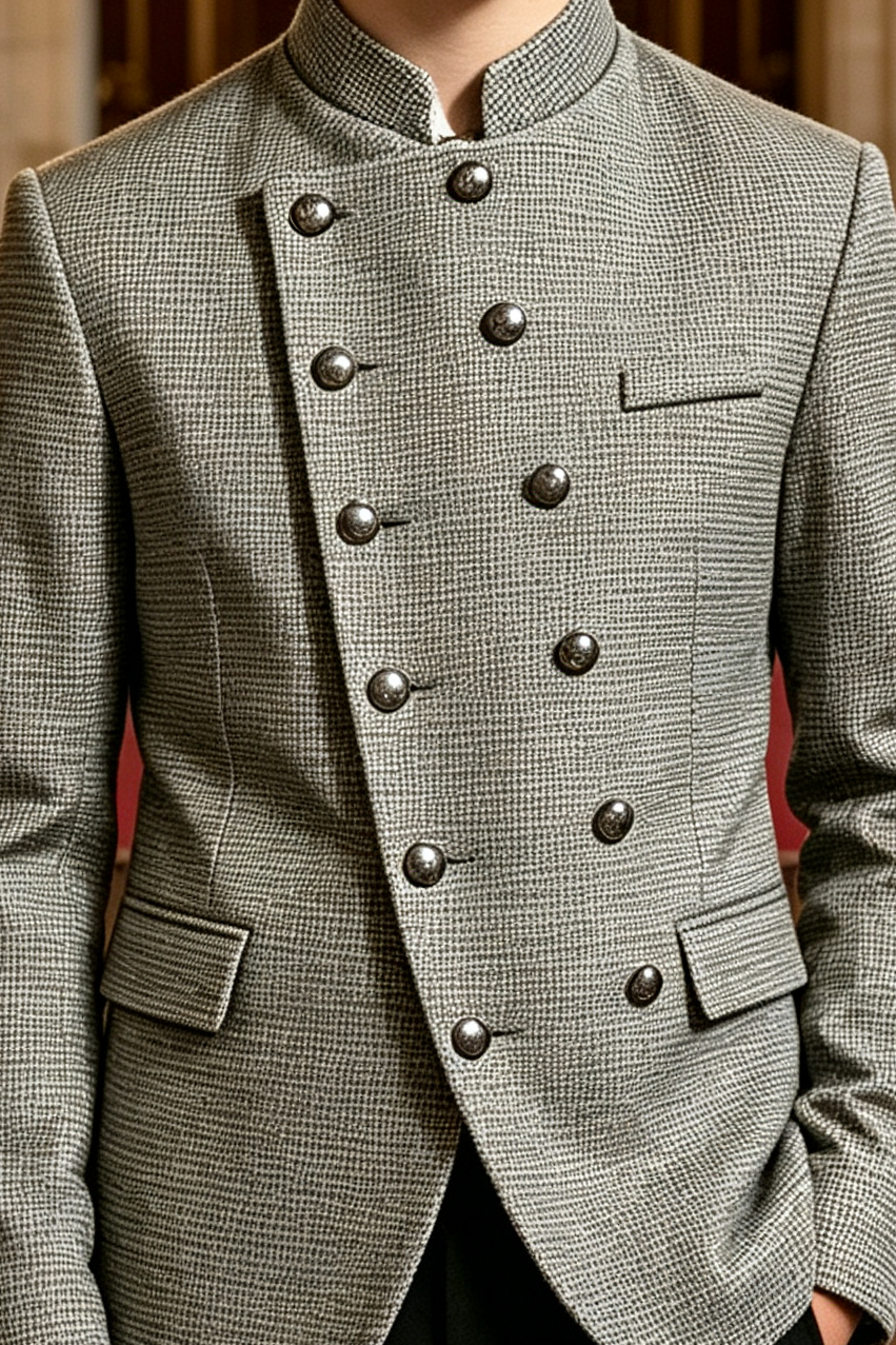 Light Grey & Black Plaid Double Breasted 2-Piece Suit Set