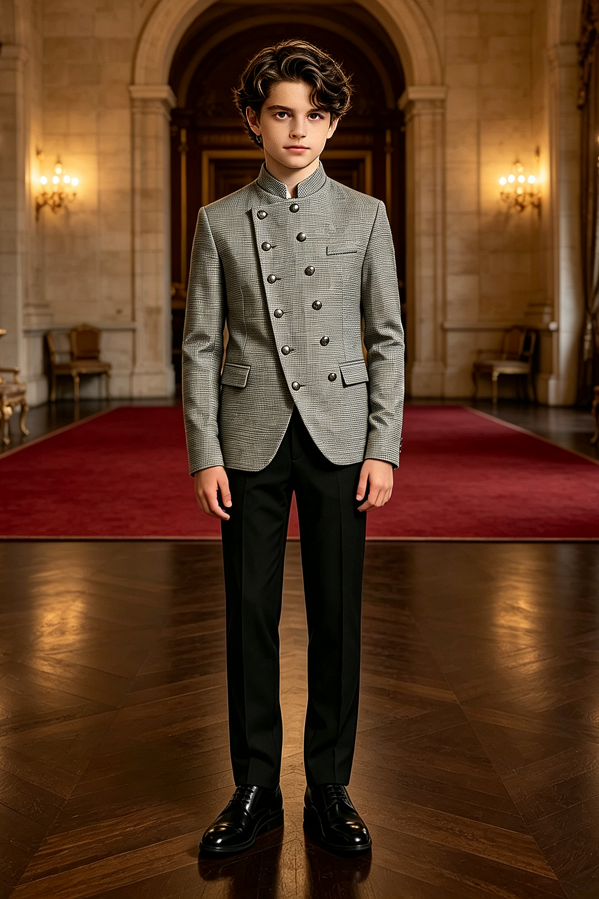 Light Grey & Black Plaid Double Breasted 2-Piece Suit Set