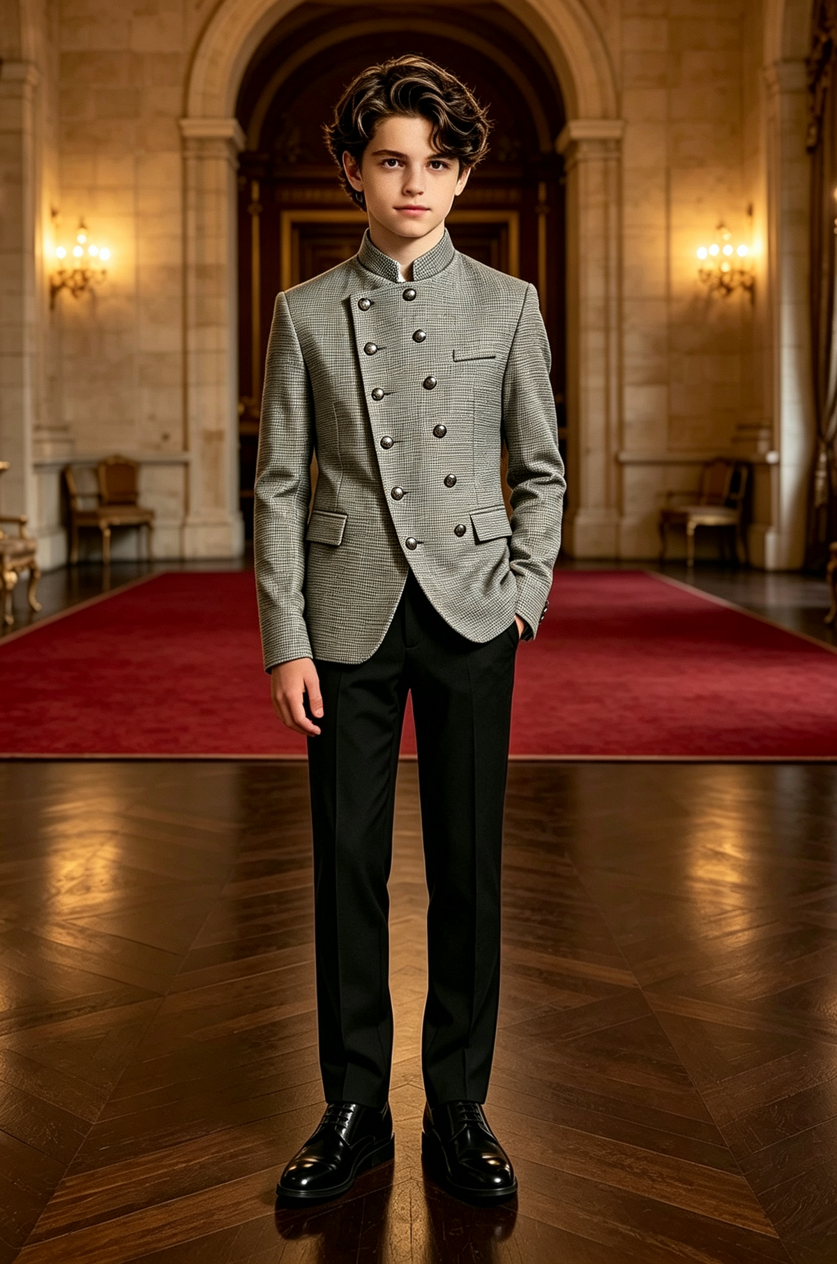 Light Grey & Black Plaid Double Breasted 2-Piece Suit Set