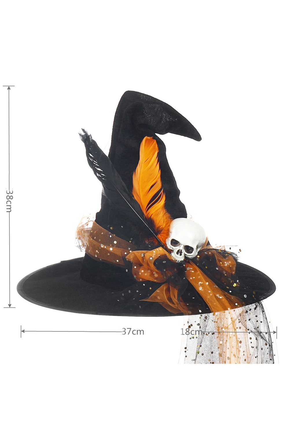 Girls Halloween Black Velvet Orange Bow Sparkling Tulle Witch Hat