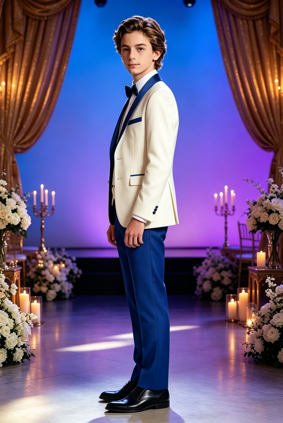 Royal Blue & Cream Blazer Double Breasted 3-Piece Suit Set