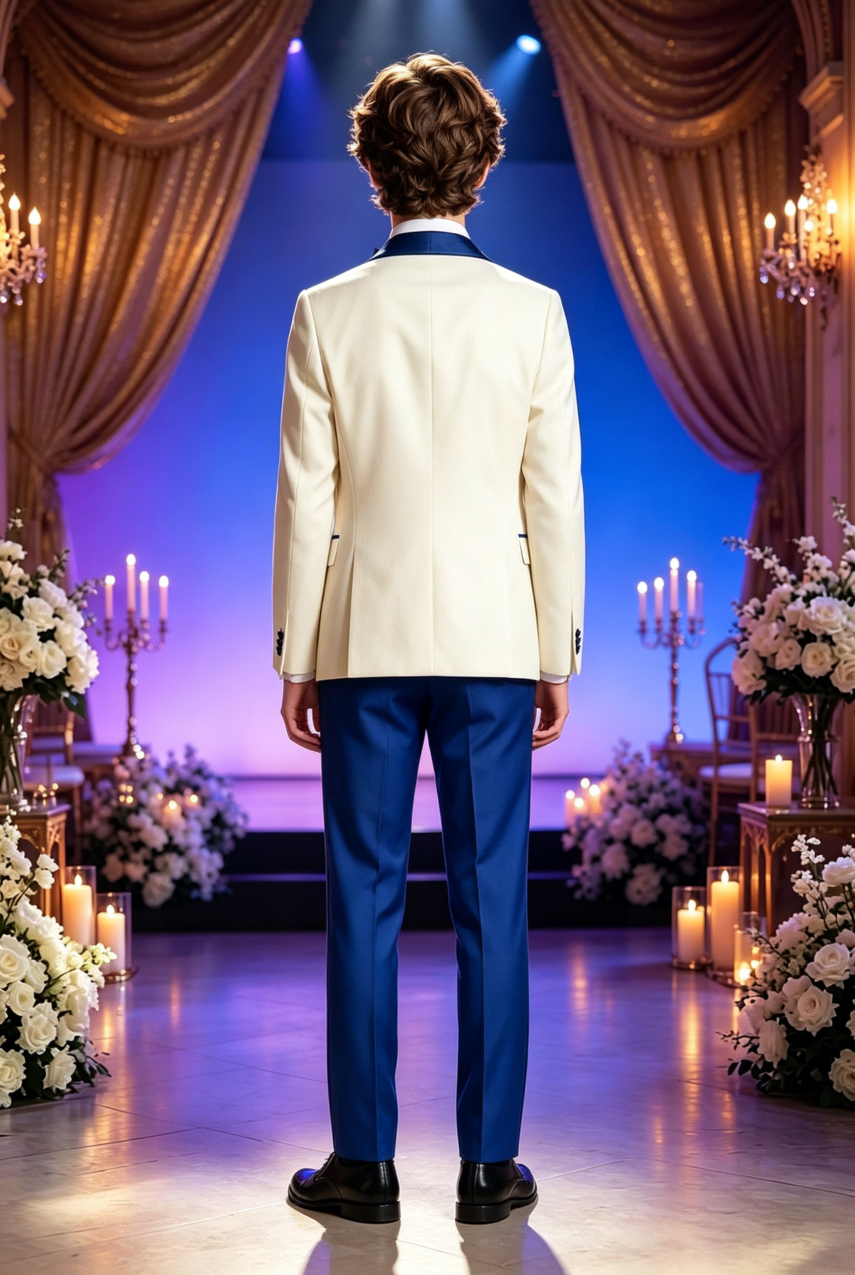 Royal Blue & Cream Blazer Double Breasted 3-Piece Suit Set