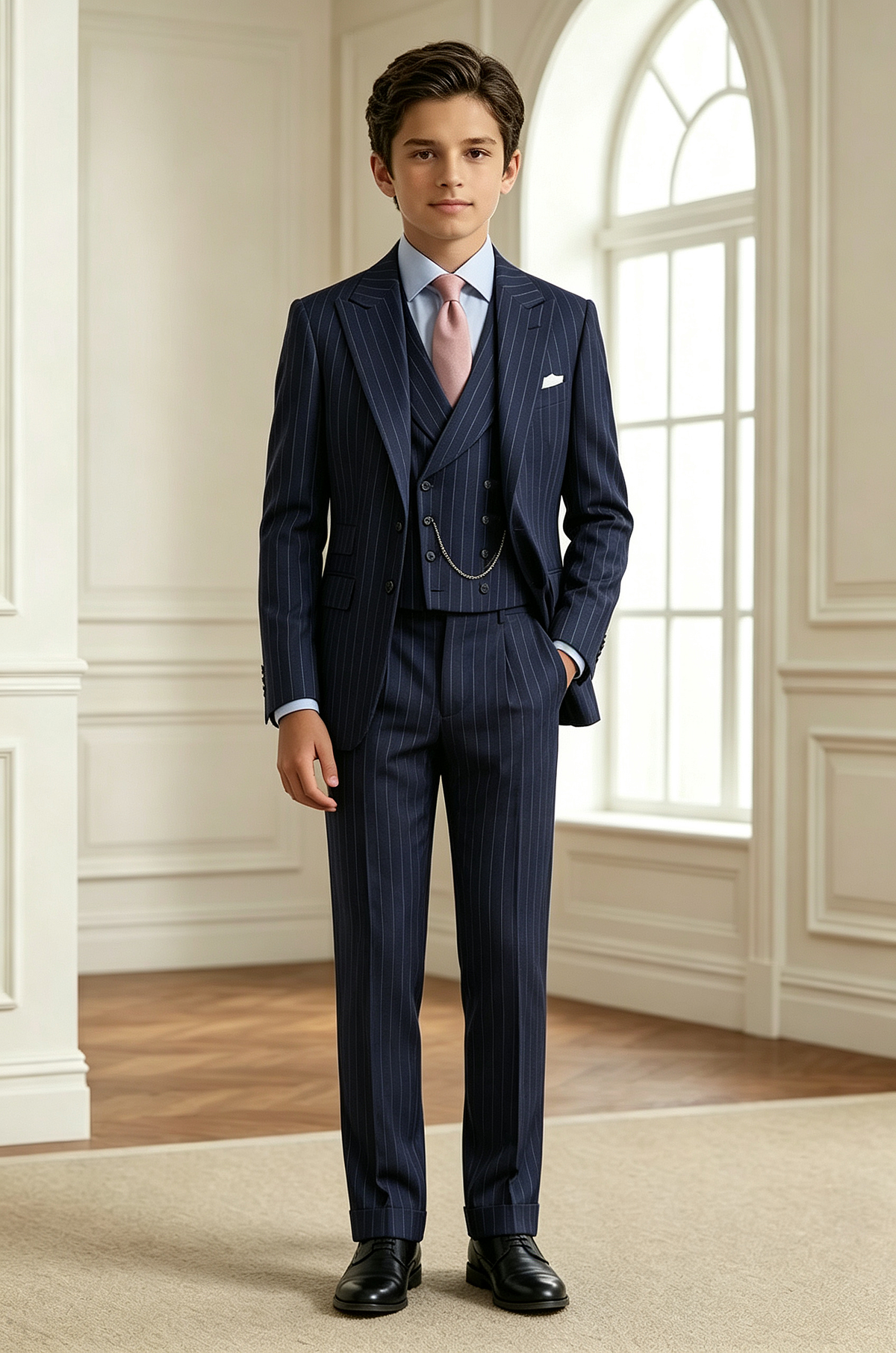 Navy Pinstripe Double Breasted 3-Piece Suit Set