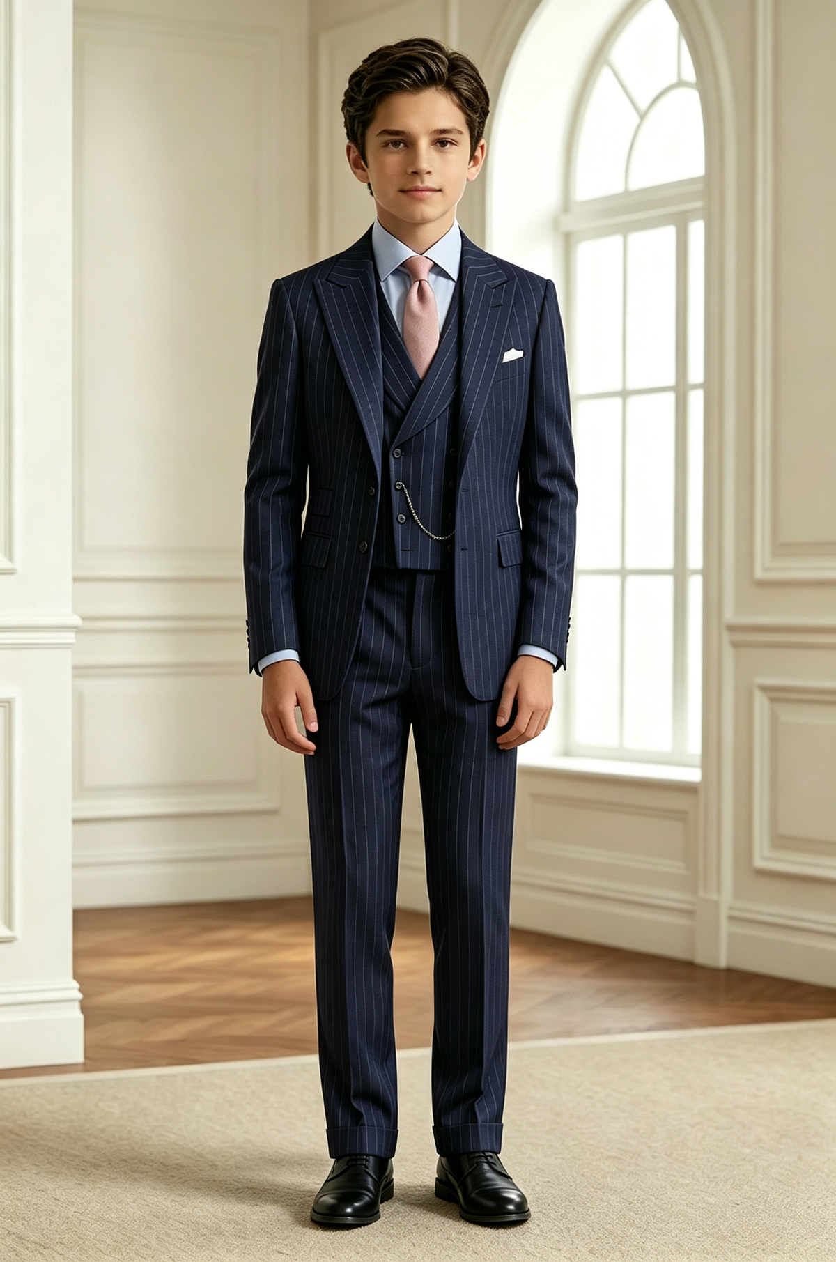 Navy Pinstripe Double Breasted 3-Piece Suit Set