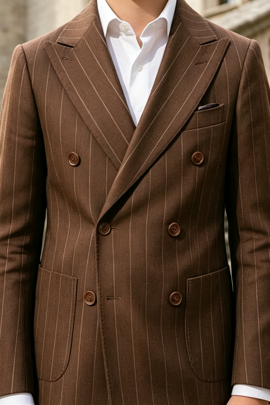Brown & Cream Pinstripe Double Breasted 2-Piece Suit Set