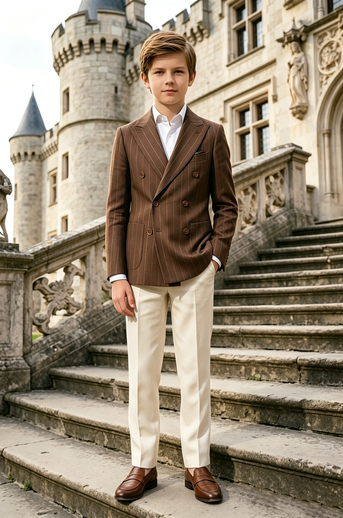 Brown & Cream Pinstripe Double Breasted 2-Piece Suit Set