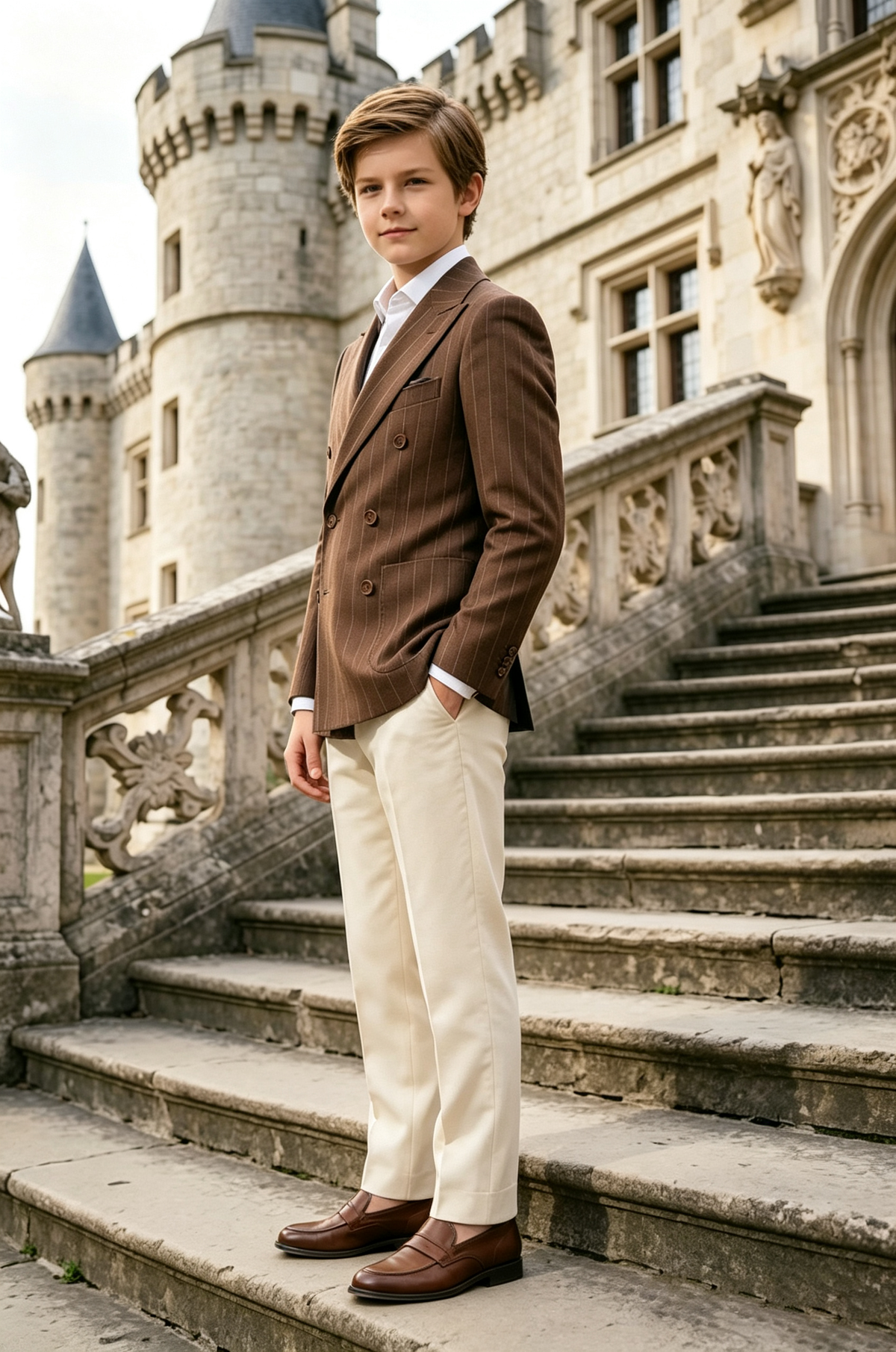 Brown & Cream Pinstripe Double Breasted 2-Piece Suit Set