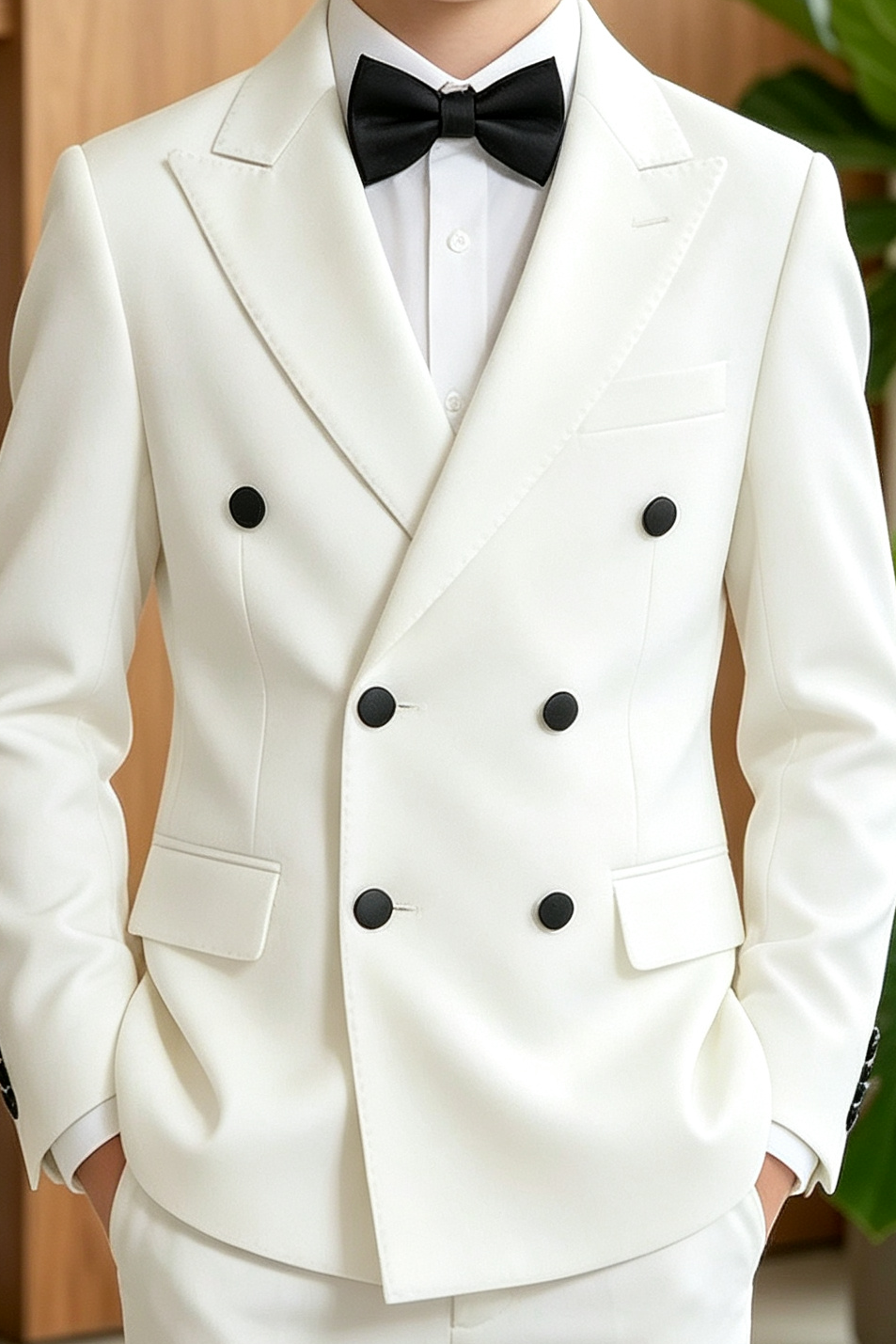 White & Black Buttons Double Breasted 2-Piece Suit Set