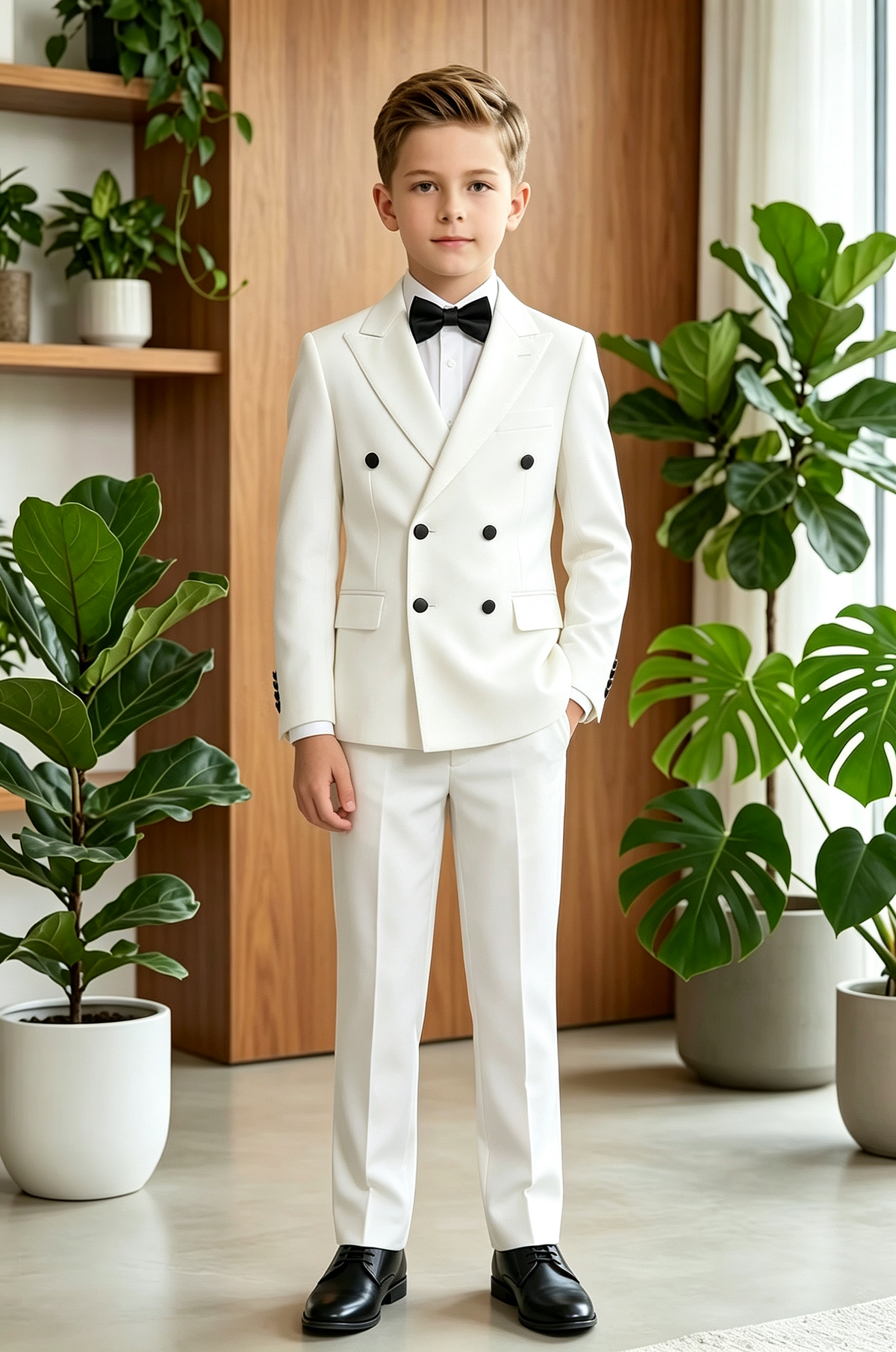 White & Black Buttons Double Breasted 2-Piece Suit Set