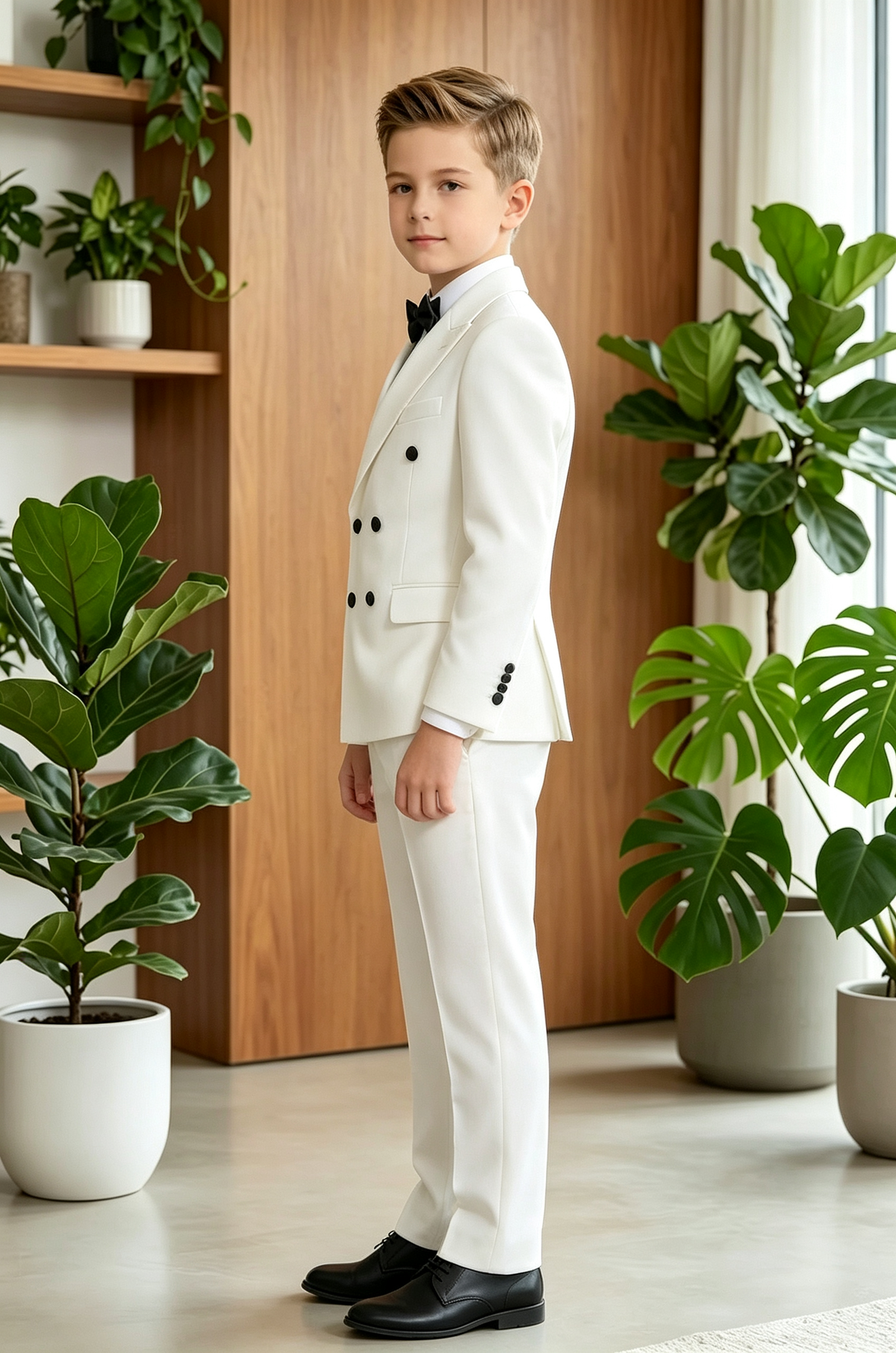 White & Black Buttons Double Breasted 2-Piece Suit Set