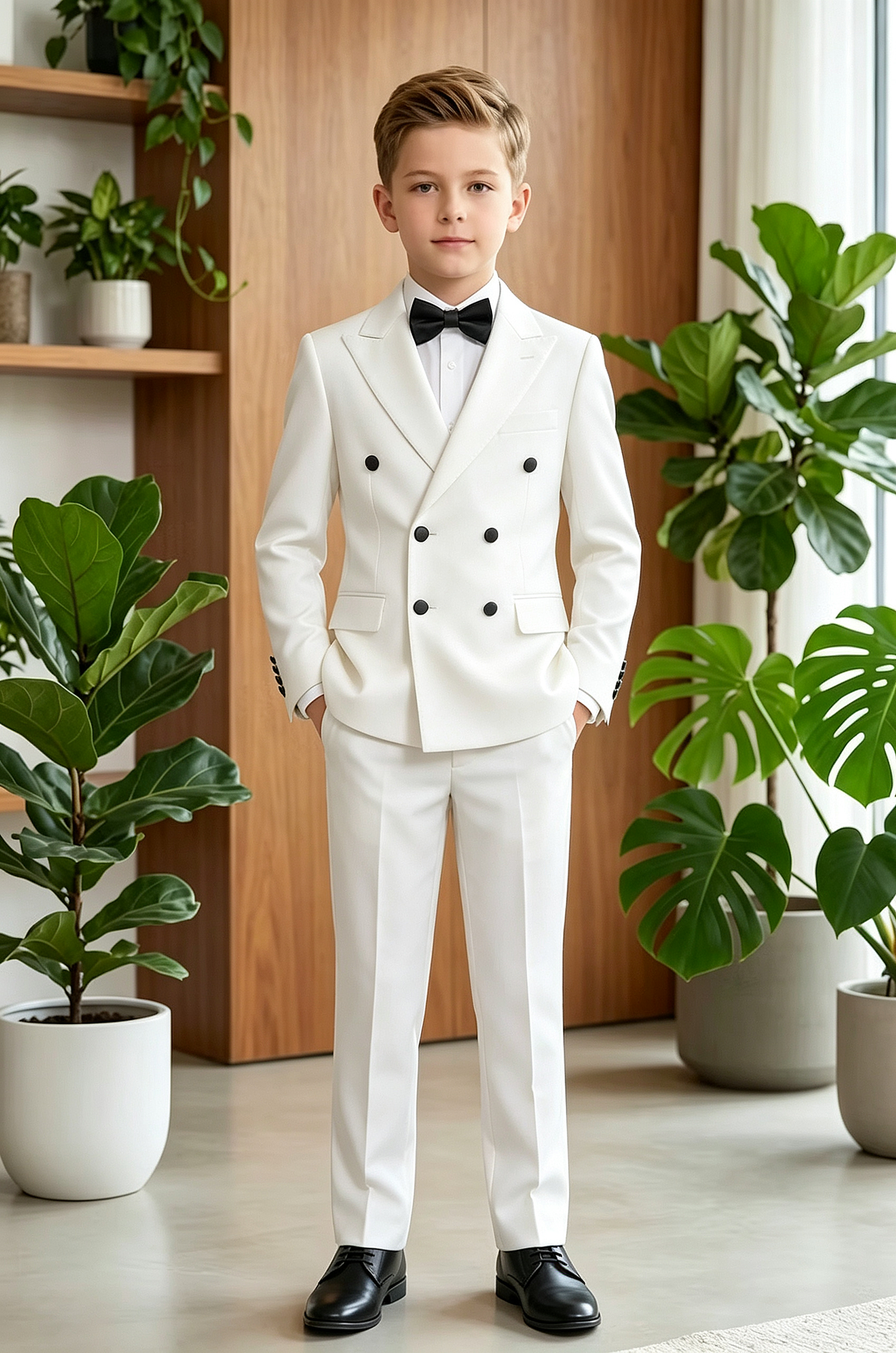 White & Black Buttons Double Breasted 2-Piece Suit Set