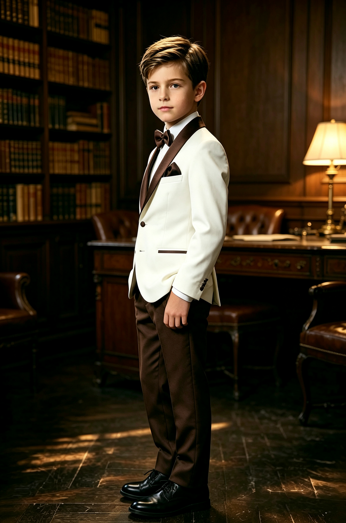 Brown & Cream Tuxedo Single Breasted Shawl Lapel 2 Piece Set