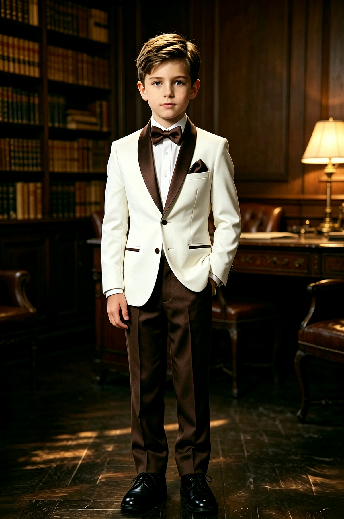 Brown & Cream Tuxedo Single Breasted Shawl Lapel 2 Piece Set