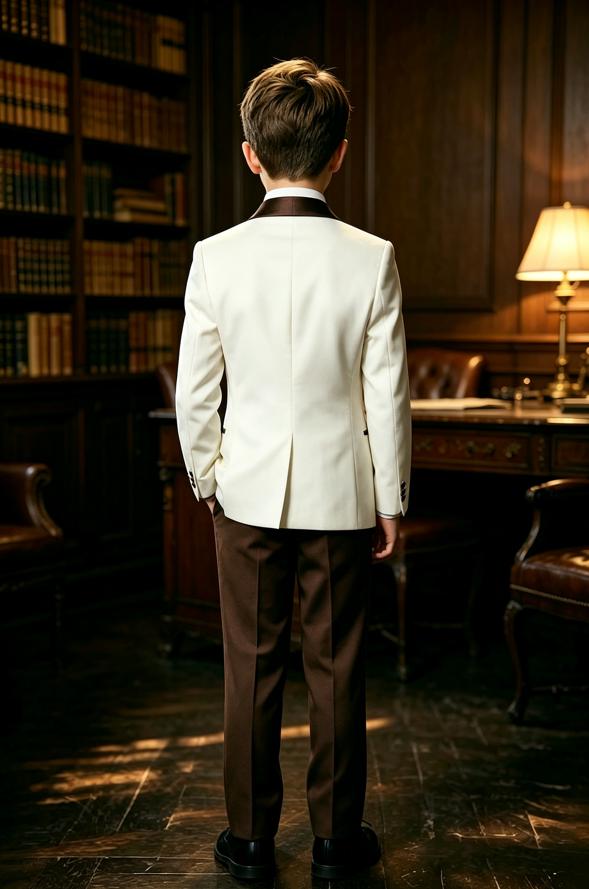Brown & Cream Tuxedo Single Breasted Shawl Lapel 2 Piece Set