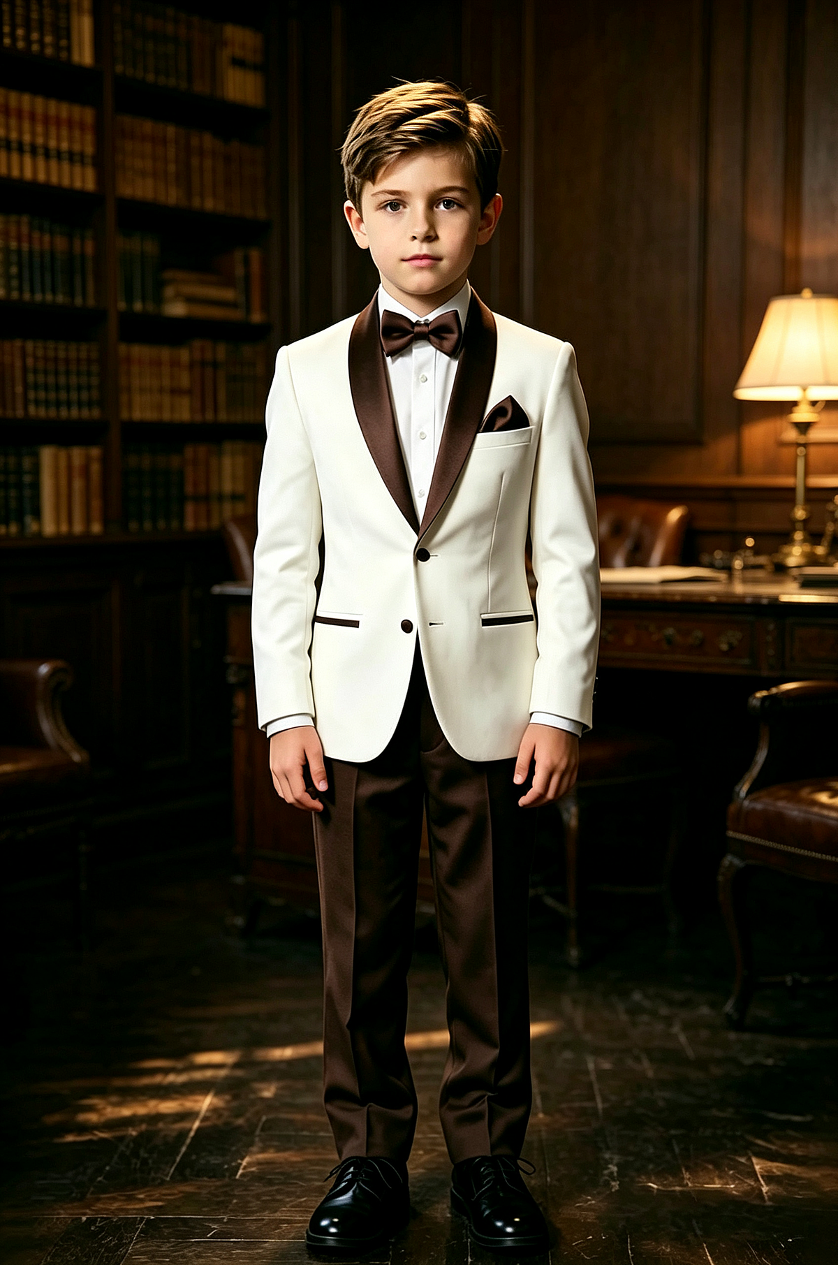 Brown & Cream Tuxedo Single Breasted Shawl Lapel 2 Piece Set