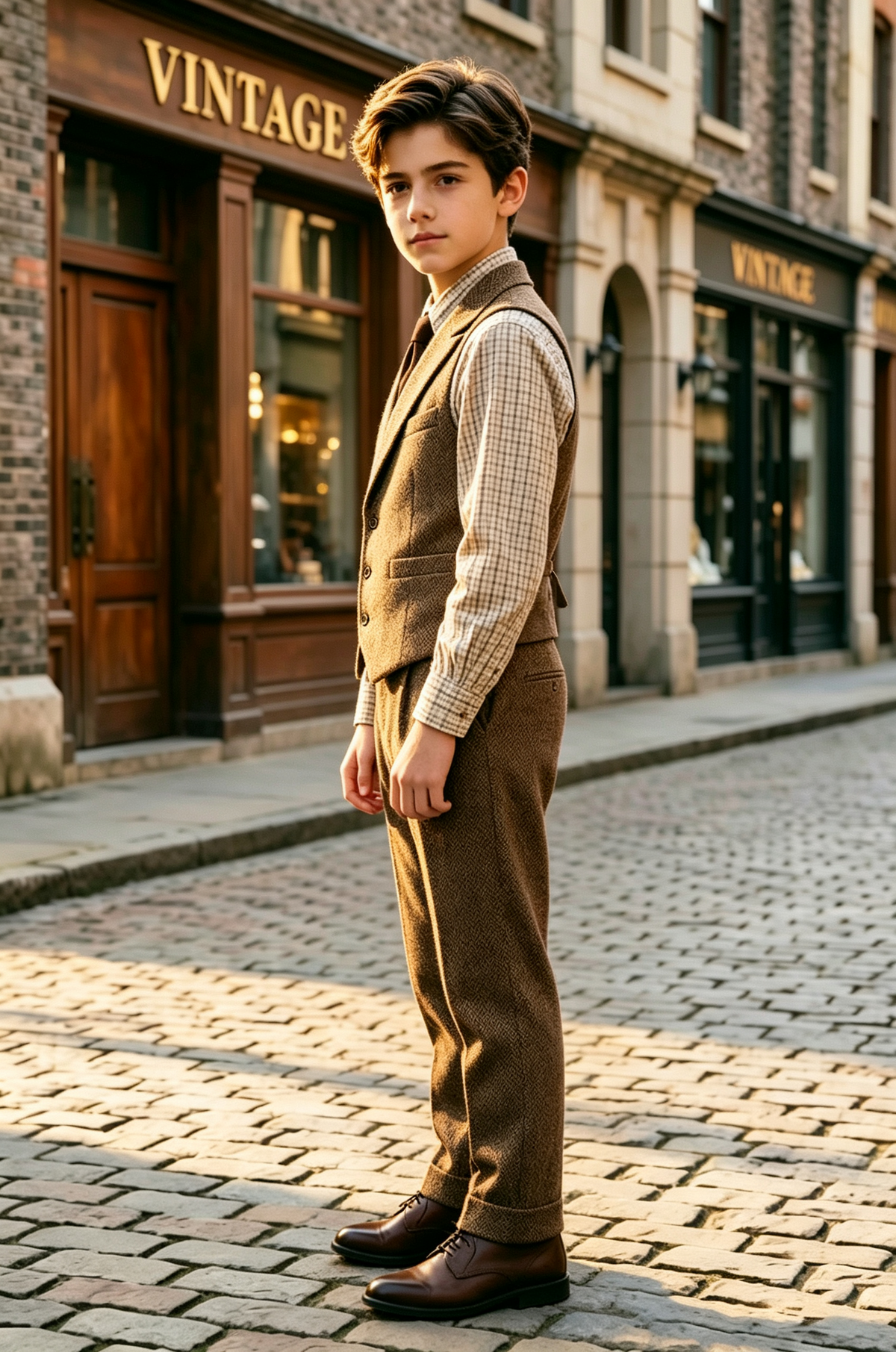Brown Herringbone Waistcoat Single Breasted 2 Piece Set