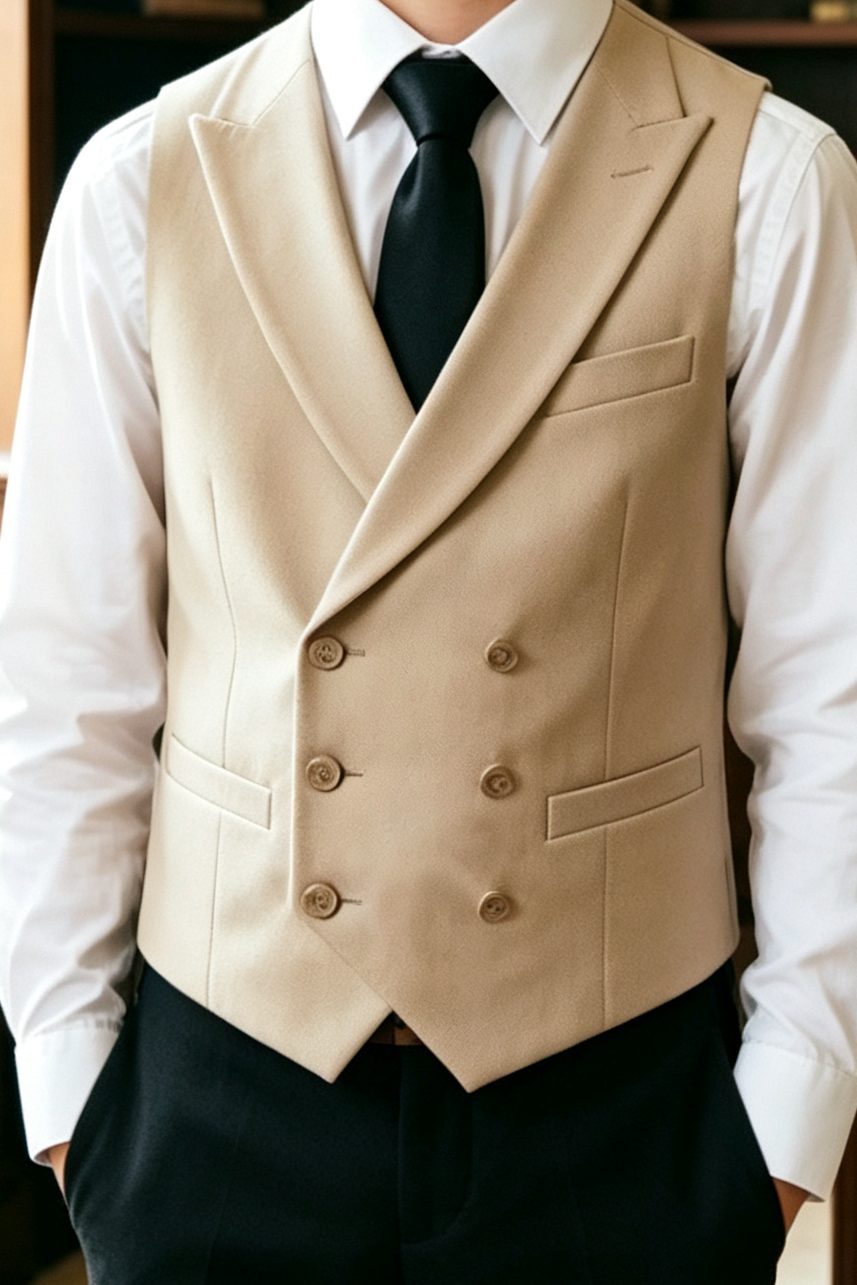 Cream & Black Double Breasted Waistcoat 2 Piece Set