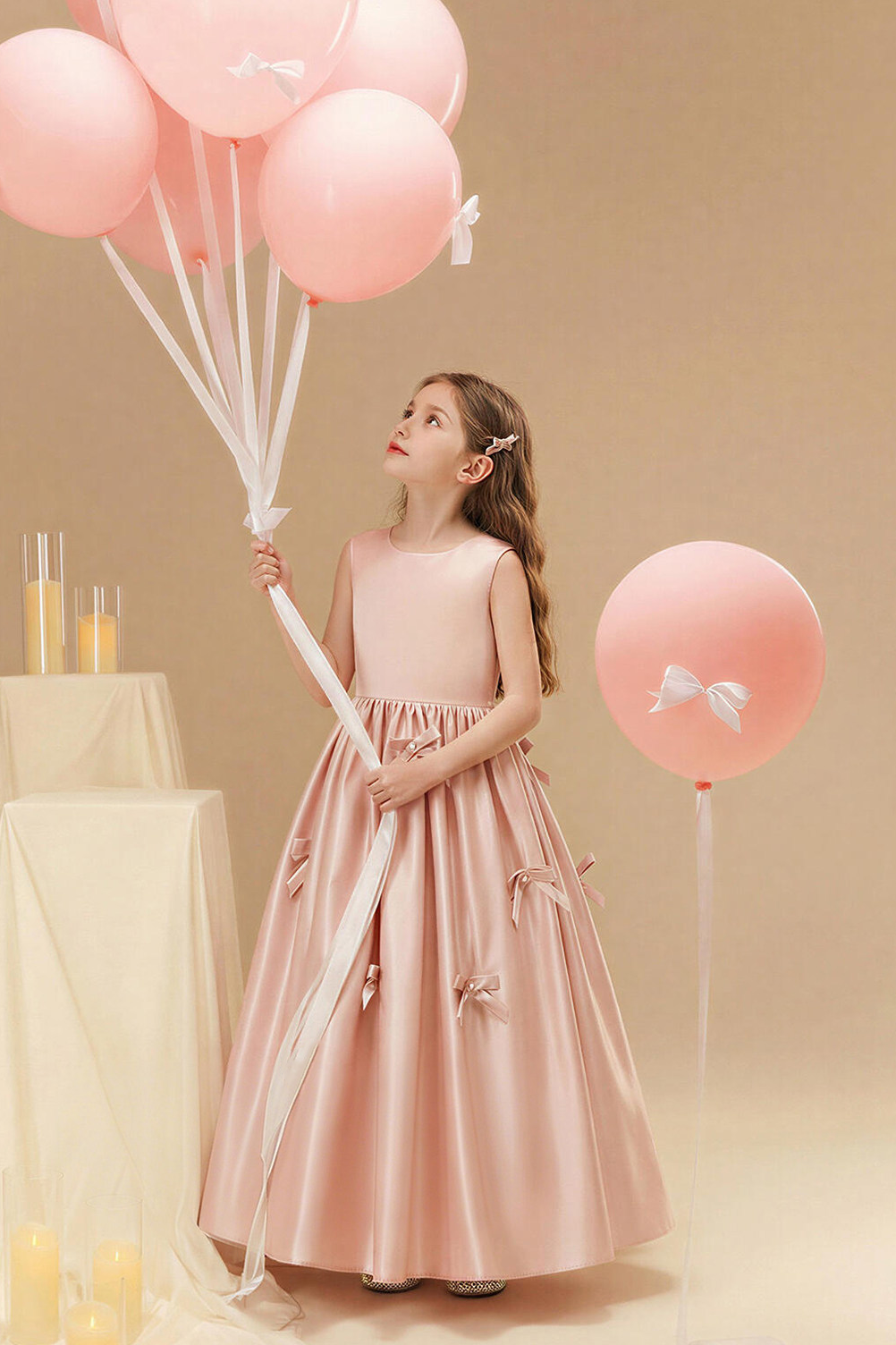 Pink Satin Sleeveless Bow A-Line Dress