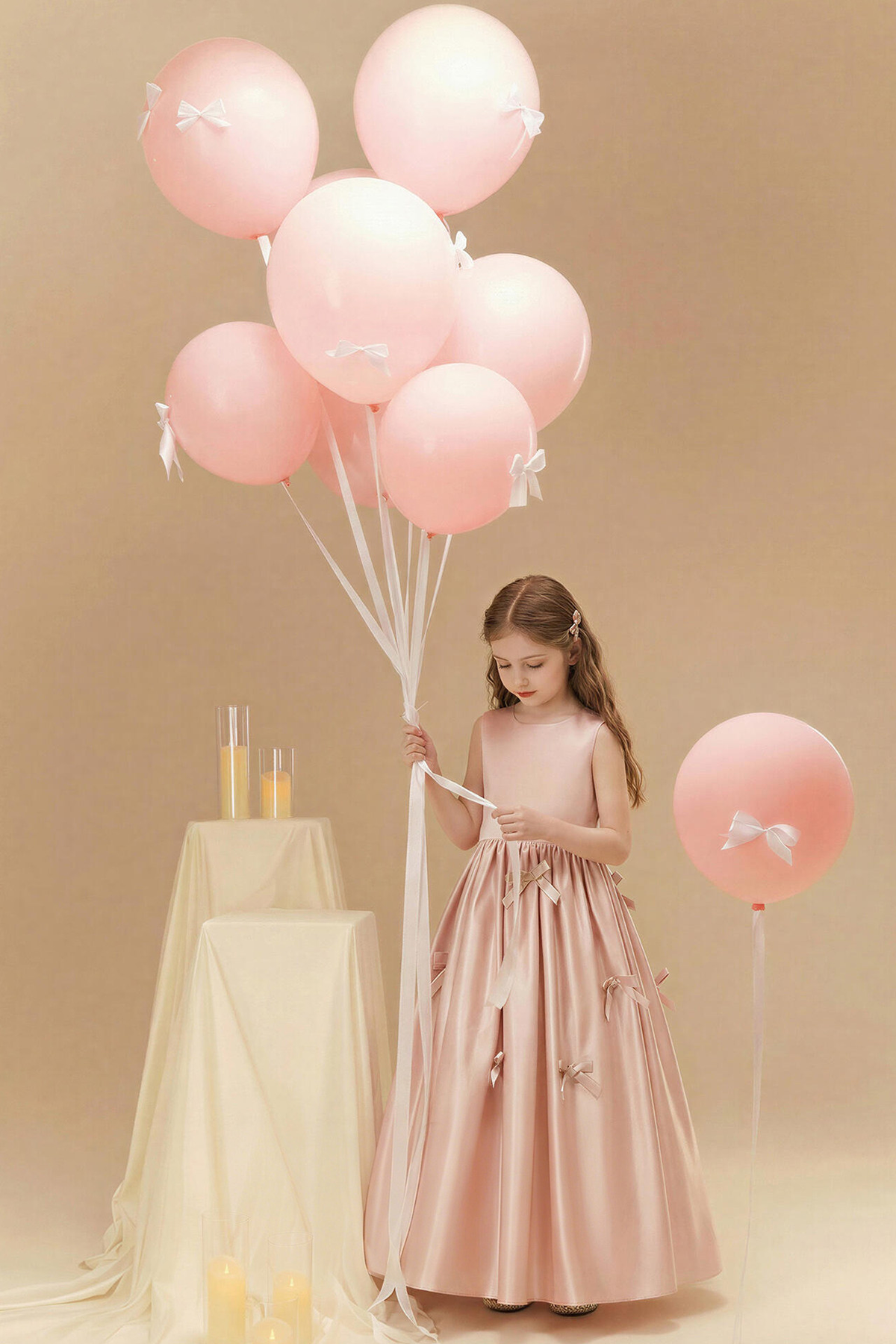 Pink Satin Sleeveless Bow A-Line Dress