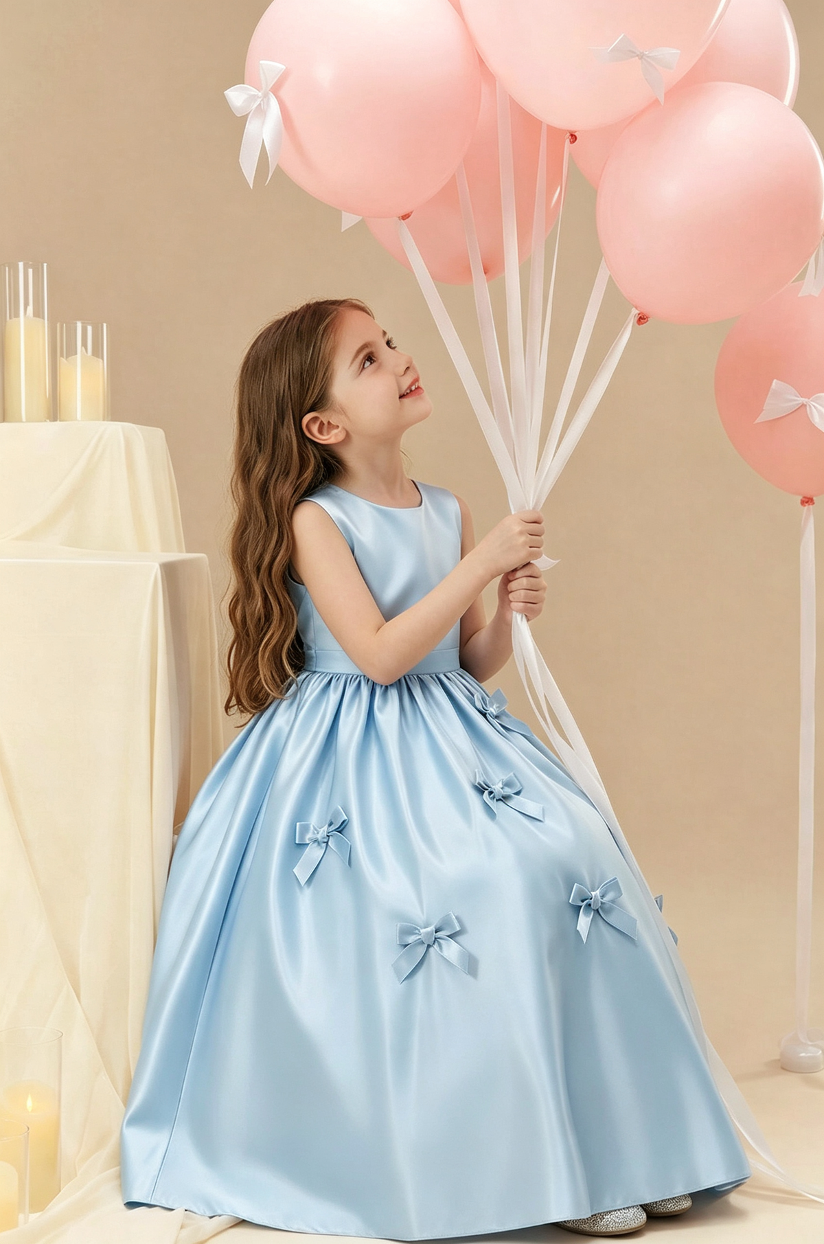 Pink Satin Sleeveless Bow A-Line Dress