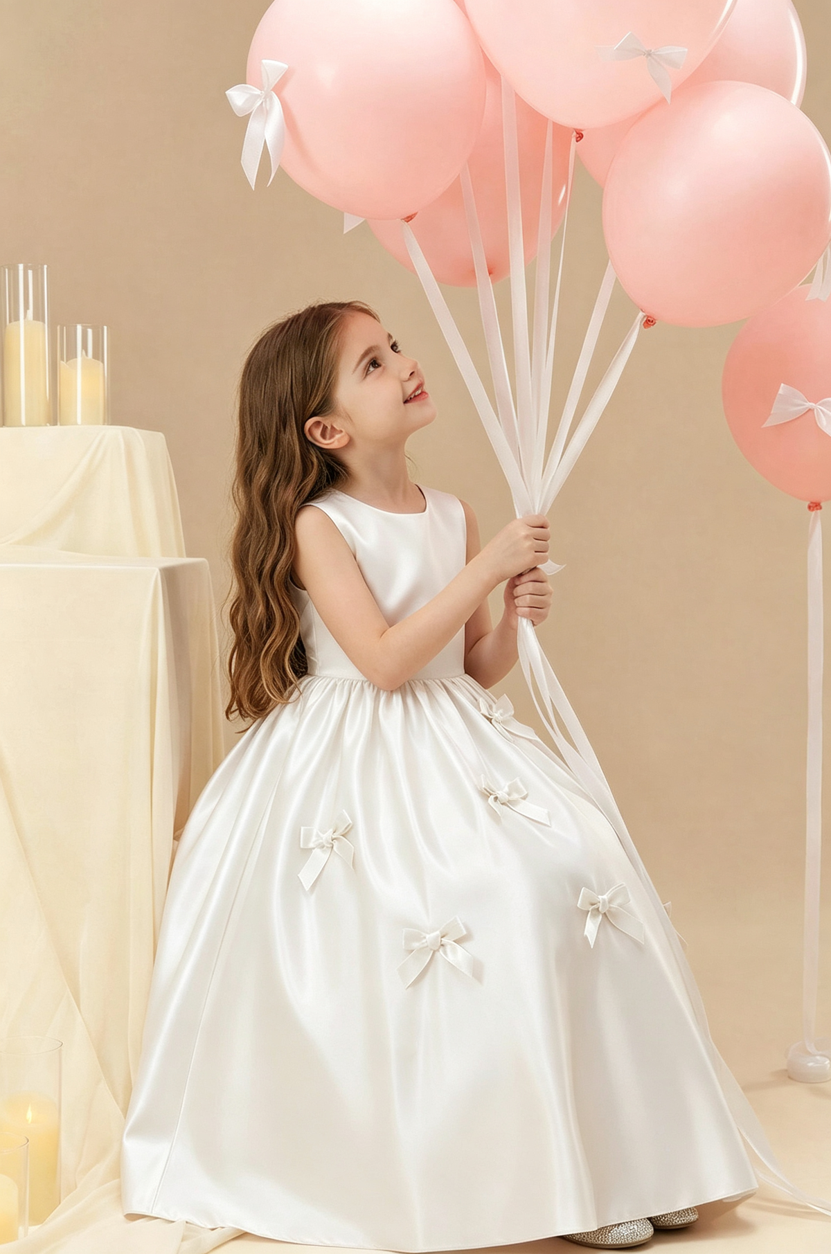 Pink Satin Sleeveless Bow A-Line Dress