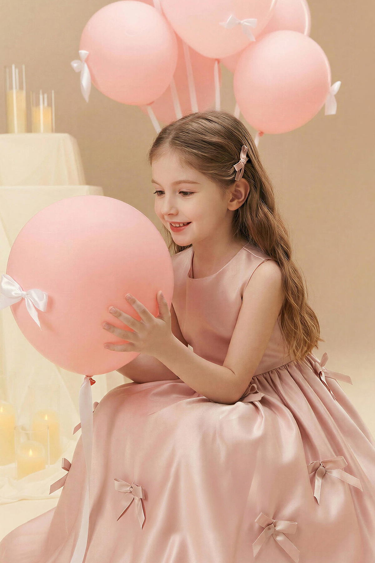 Pink Satin Sleeveless Bow A-Line Dress