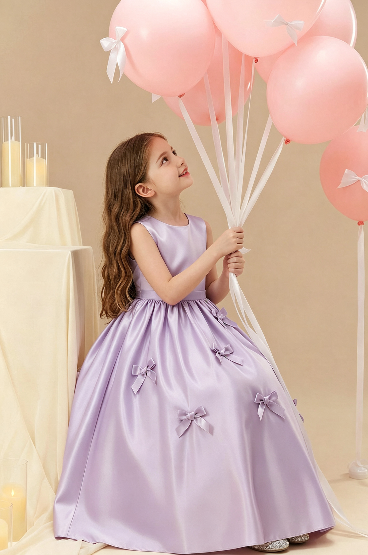 Pink Satin Sleeveless Bow A-Line Dress