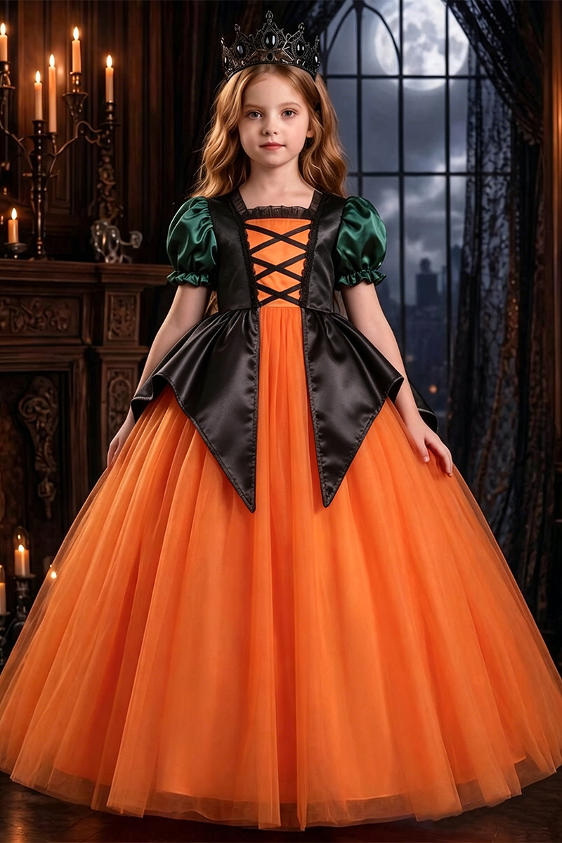 Girls Orange Tulle Princess Gown for Halloween