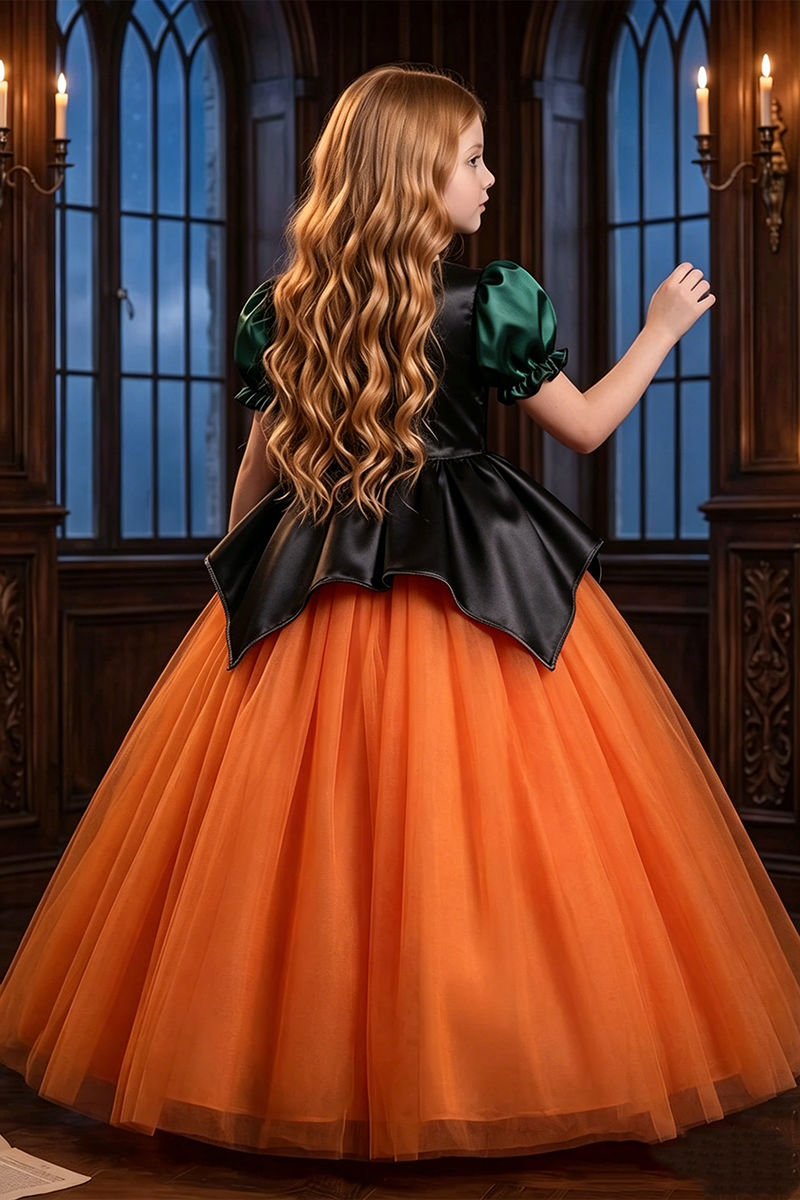 Girls Orange Tulle Princess Gown for Halloween