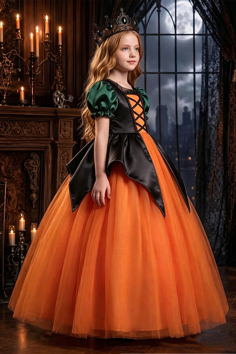 Girls Orange Tulle Princess Gown for Halloween