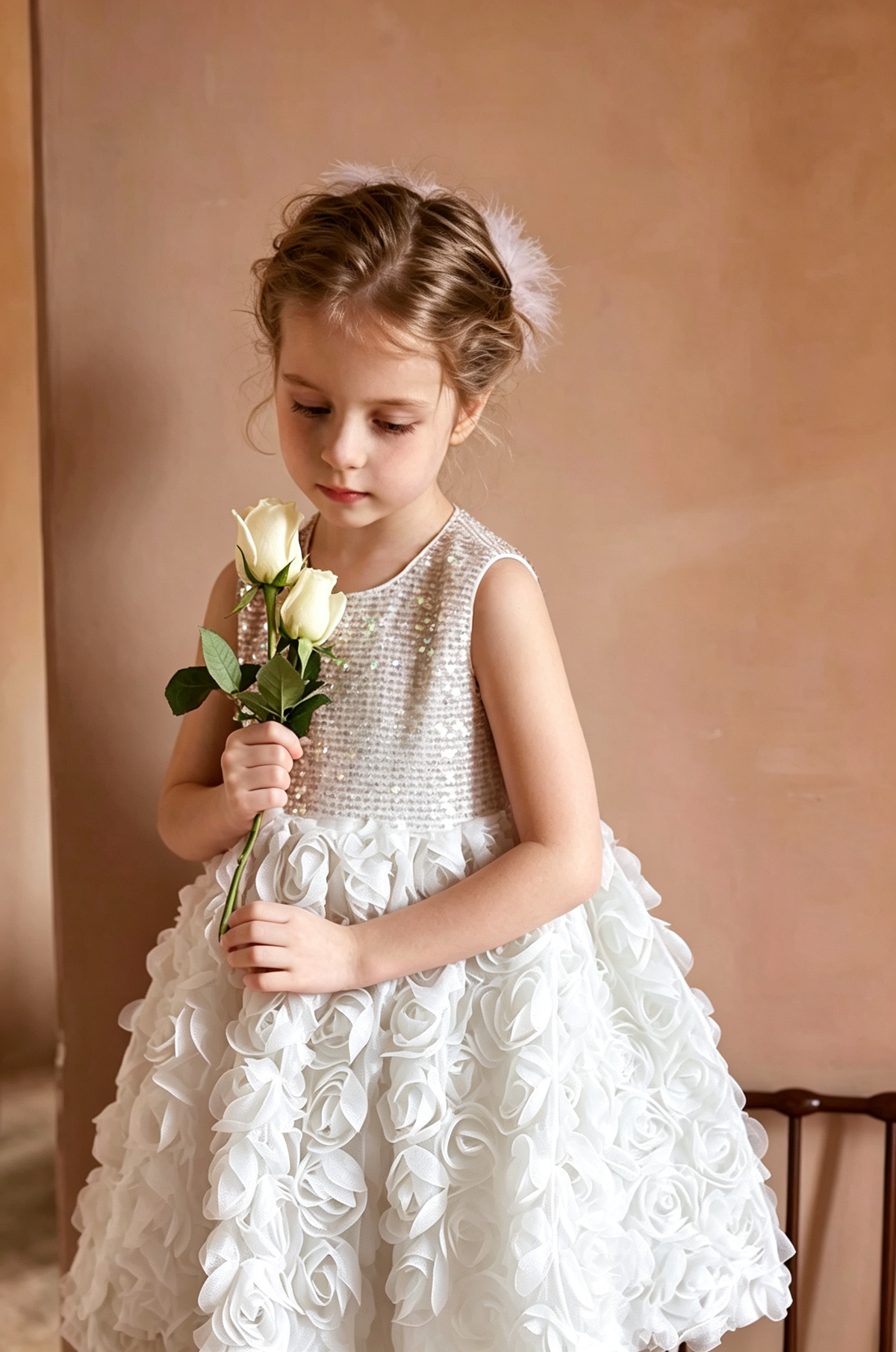 Rose Pink Sequin 3D Rose Tulle Sleeveless A-Line Dress