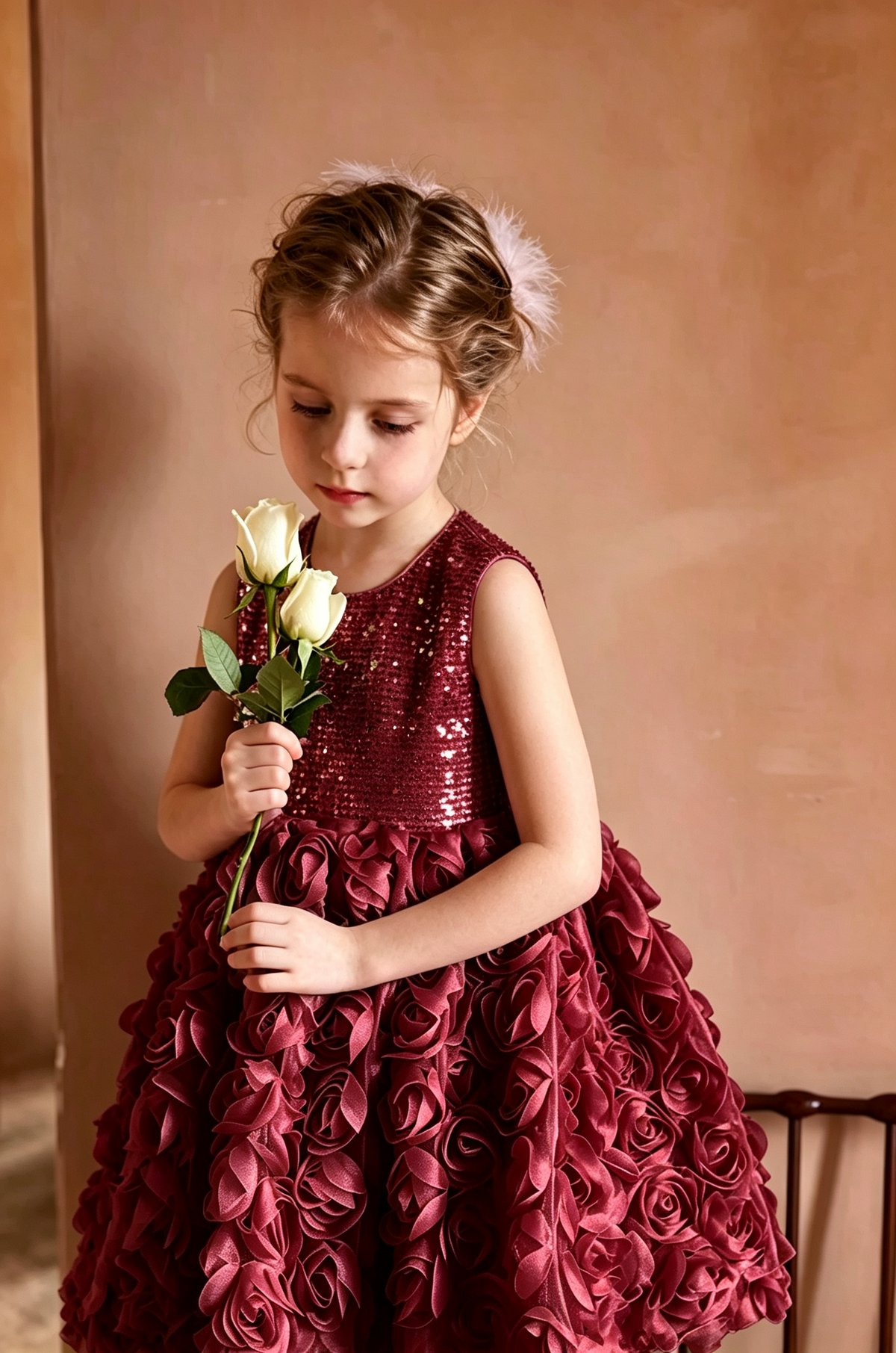 Rose Pink Sequin 3D Rose Tulle Sleeveless A-Line Dress