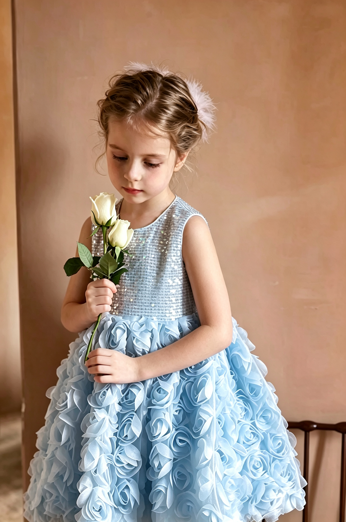 Rose Pink Sequin 3D Rose Tulle Sleeveless A-Line Dress